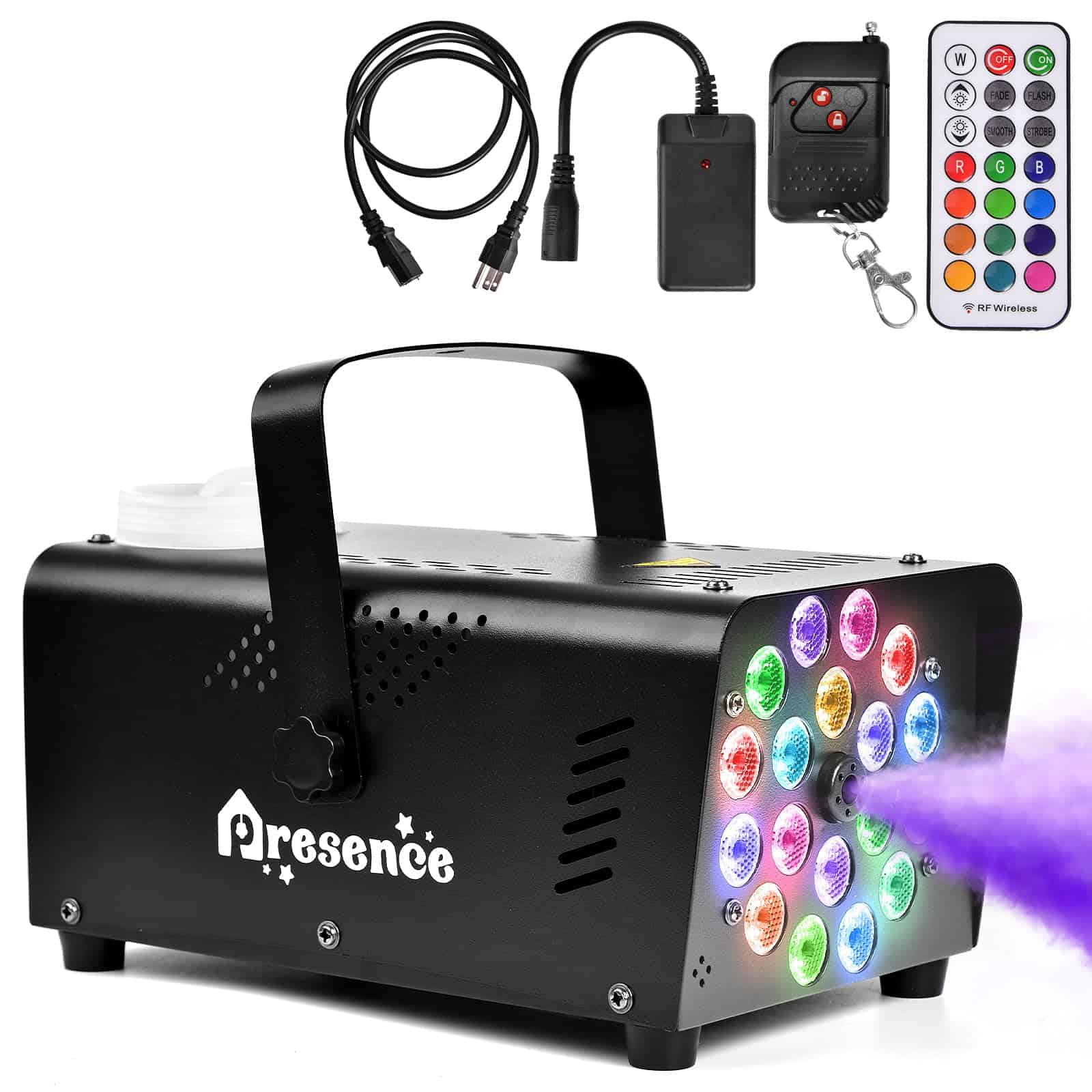 Máquina de Humo con 18 Luces LED, Portátil 500W de Alta