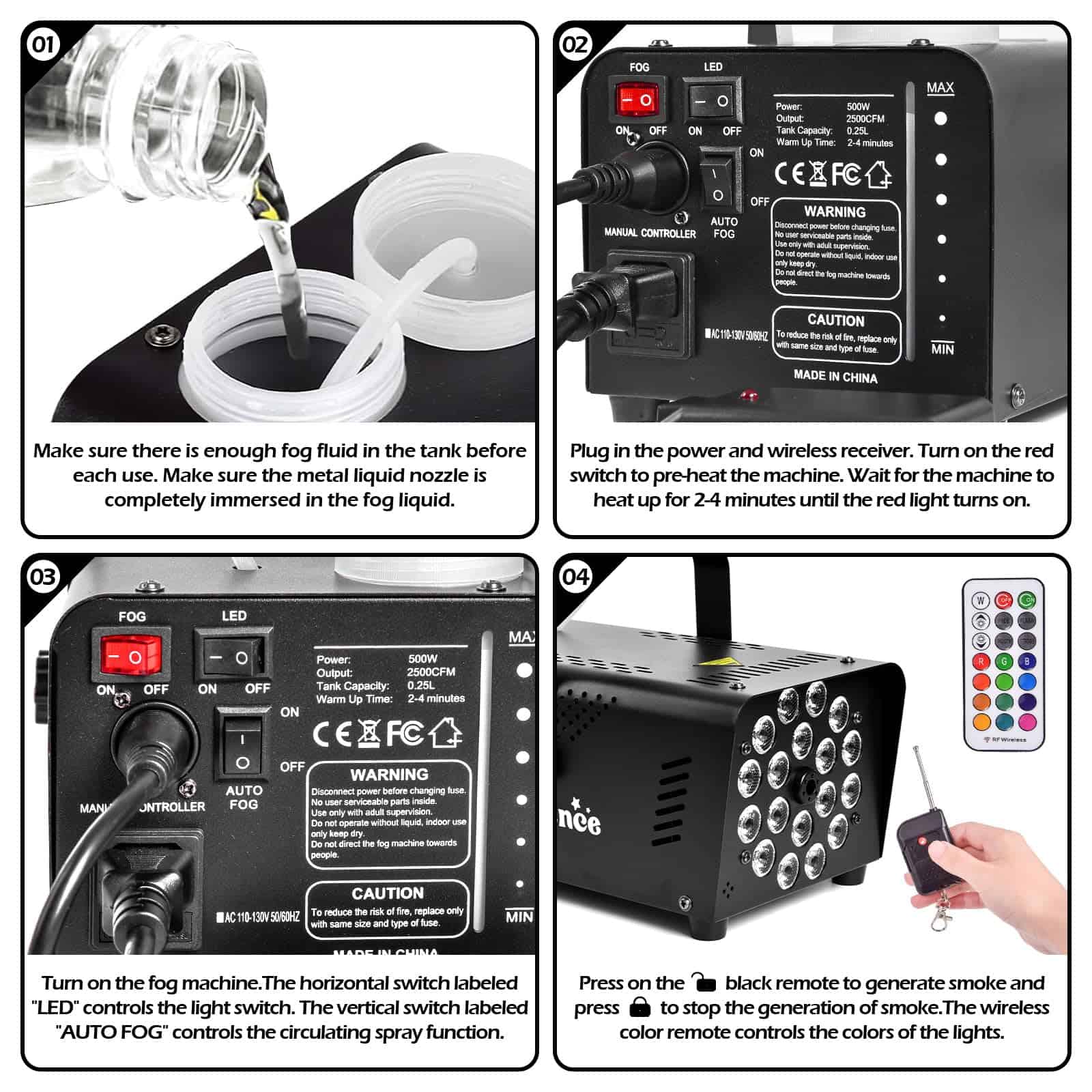 Máquina de Humo con 18 Luces LED, Portátil 500W de Alta - Imagen 5