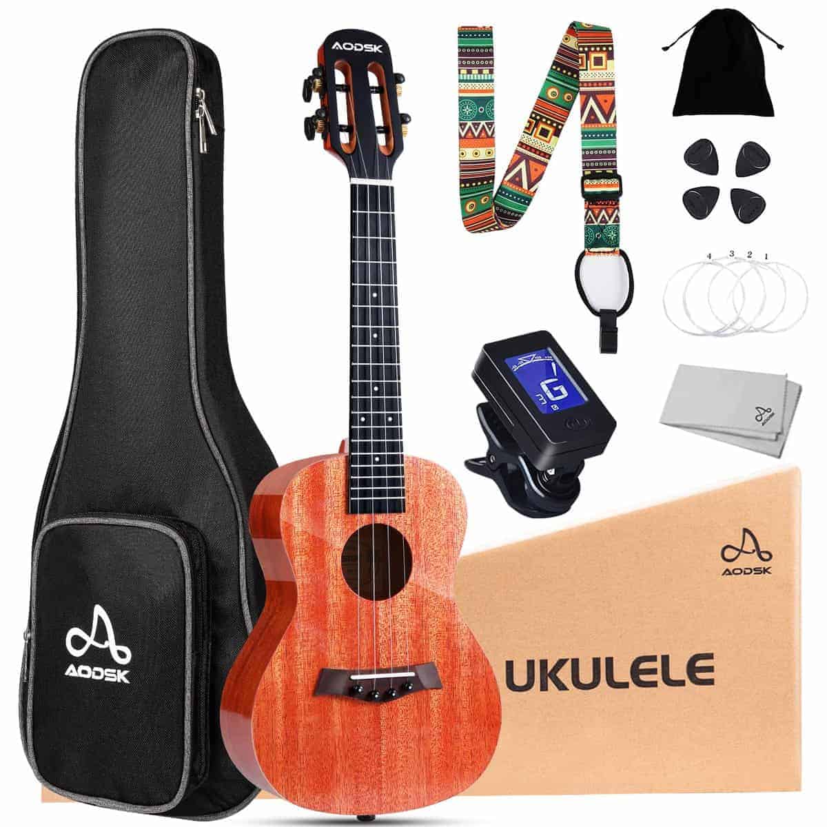 Kit de Ukulele para Principiantes AODSK, Sólido Caoba de 23