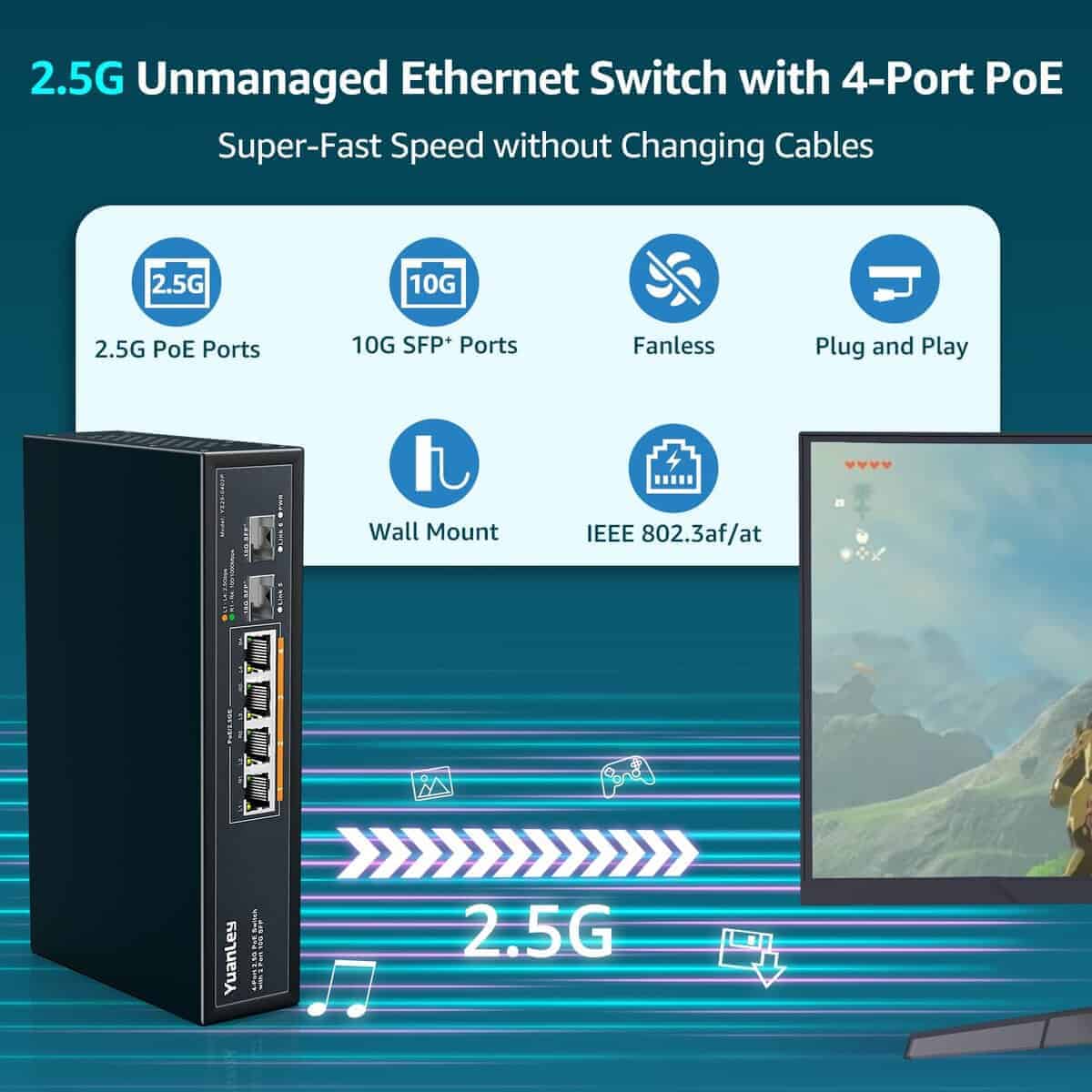 Switch PoE YuanLey de 6 Puertos 2.5G No Administrado, 4 - Imagen 3
