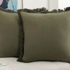 Set de 2 Fundas de Cojín de Lino Natural con Flecos, Verde
