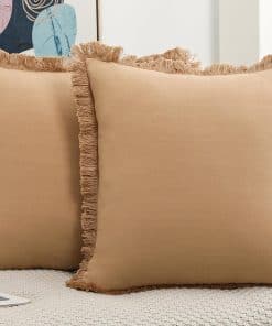 Set de 2 Fundas de Cojín de Lino Natural con Flecos, Color