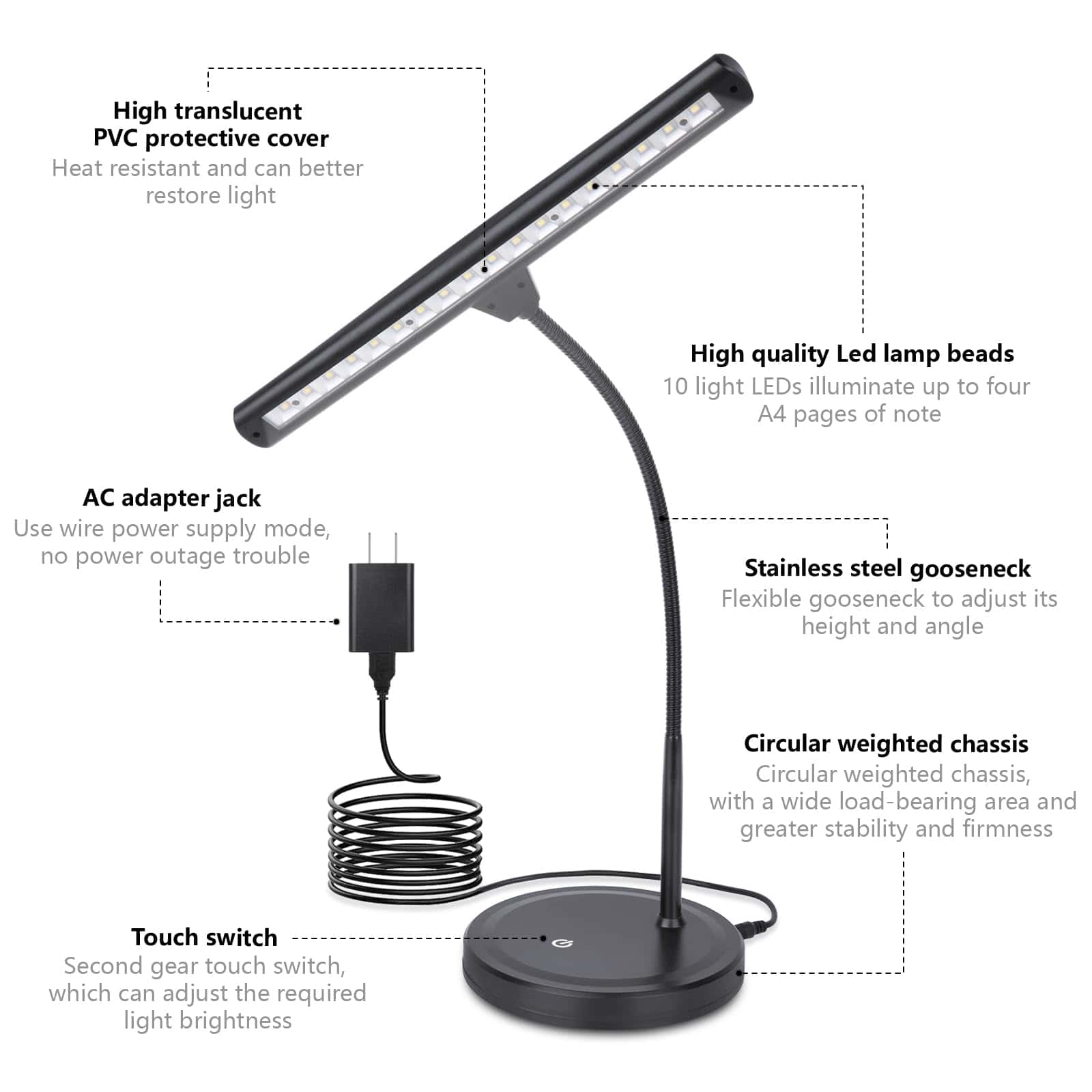 Lámpara de música para piano Vshinic de 18 LED con Soporte - Imagen 8