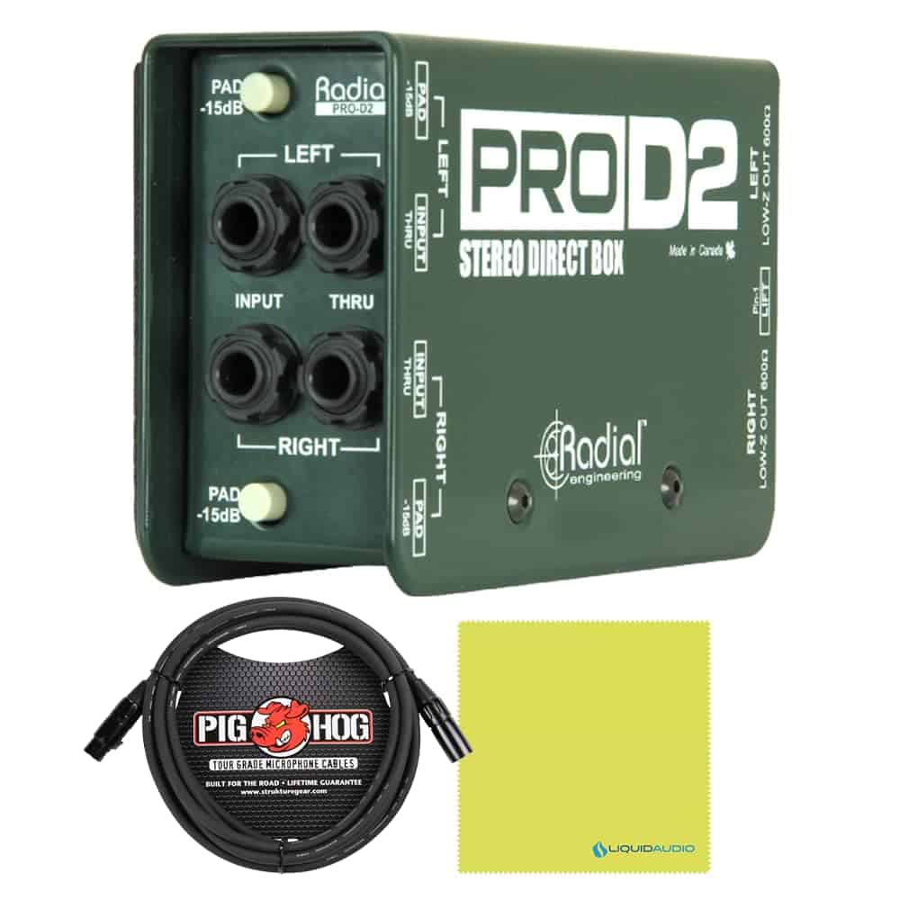 Radial DI Box PROD2 Passive Stereo DI Box Bundle con Cable