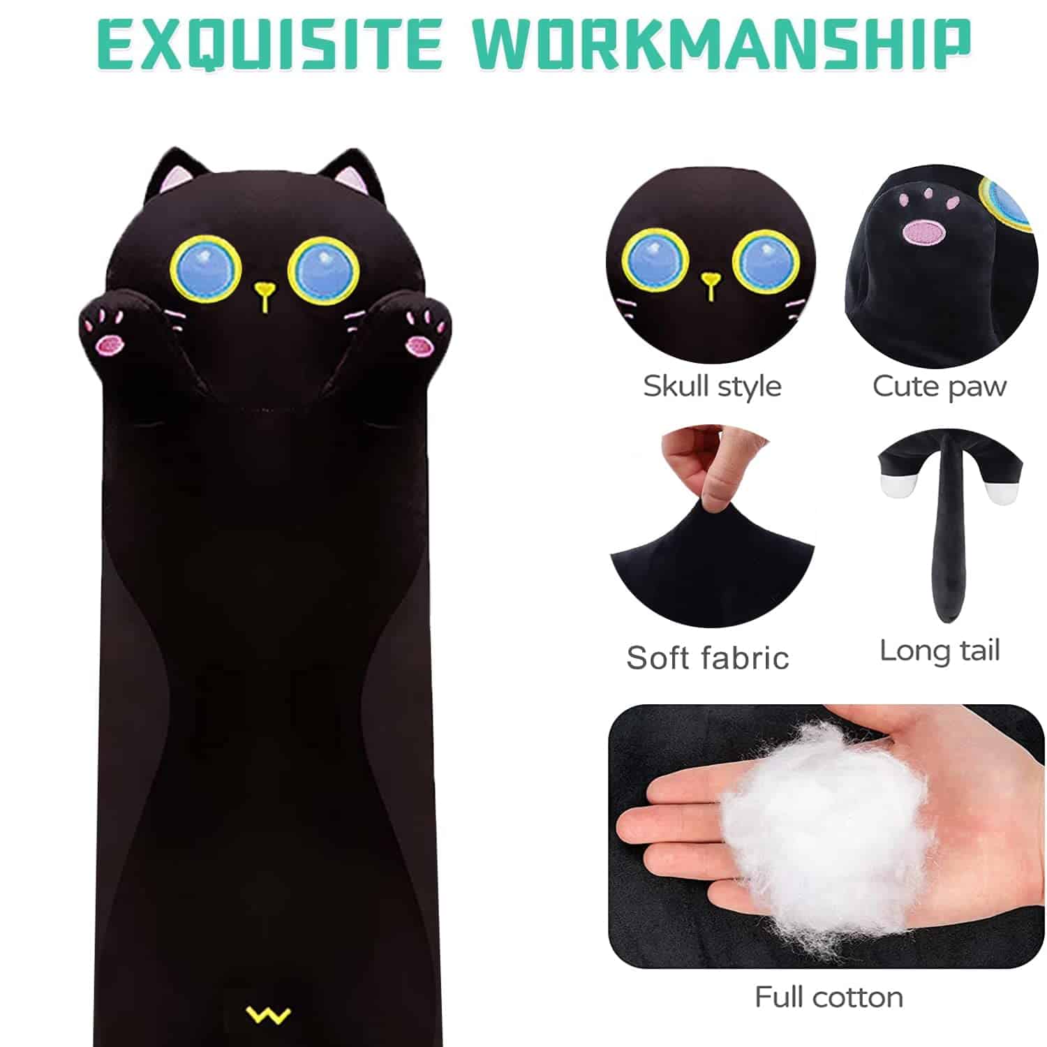 Peluche largo de gato negro, Peluche de gato, Peluche jumbo - Imagen 6