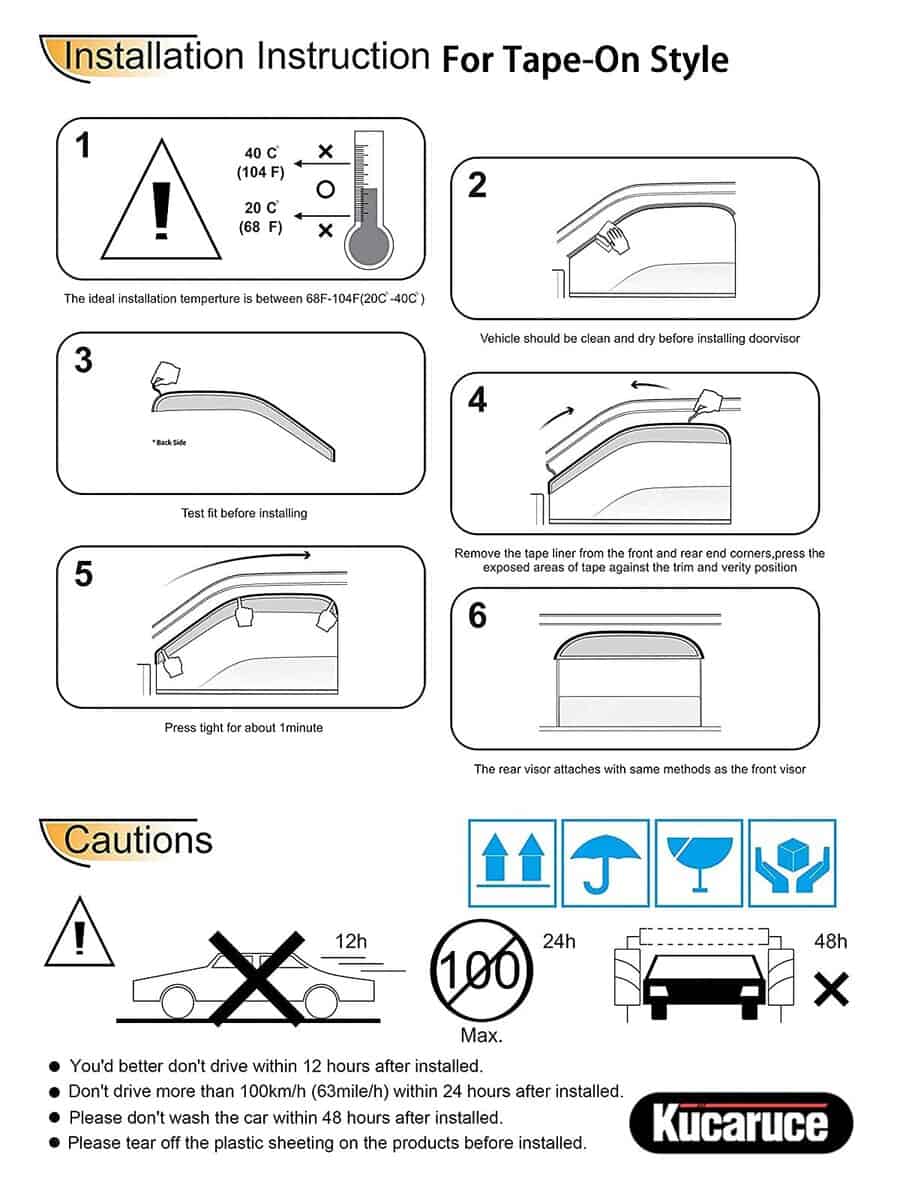 Kucaruce 94858 Sun Rain Guards Window Wind Vent Deflector - Imagen 7