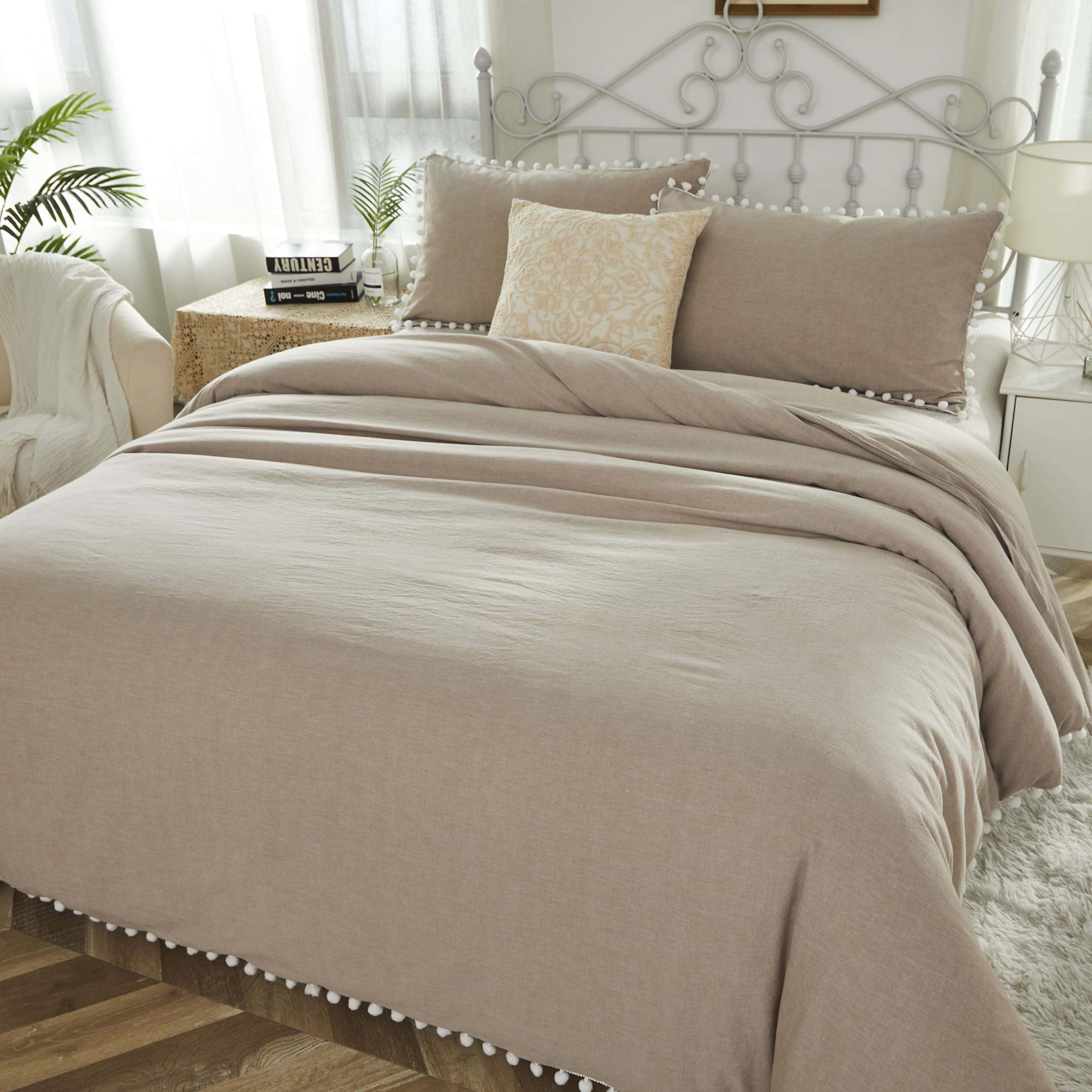 Juego de Funda Nórdica Bohemia Taupe con Borlas Vintage - Imagen 4