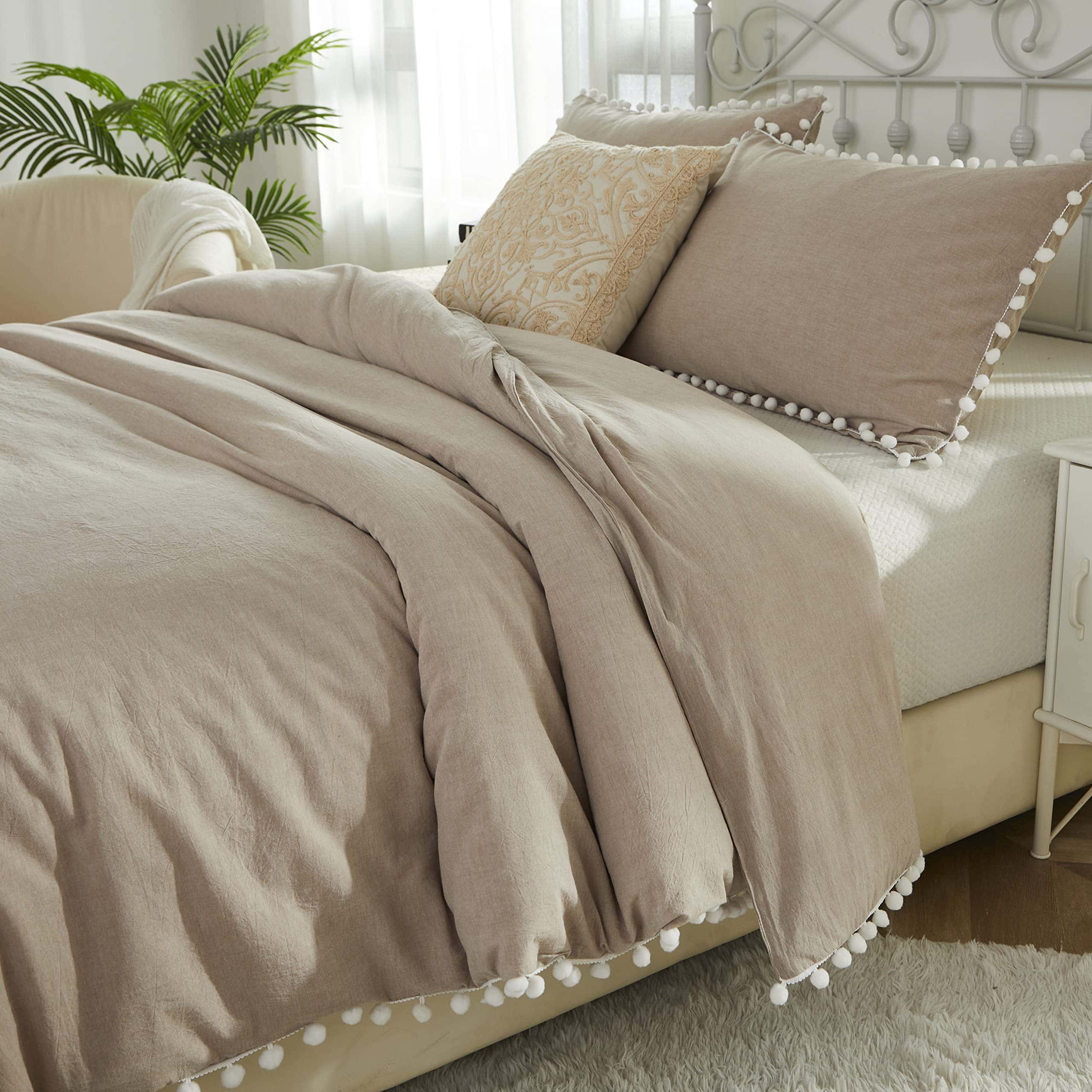 Juego de Funda Nórdica Bohemia Taupe con Borlas Vintage - Imagen 5