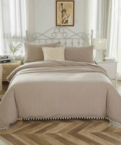 Juego de Funda Nórdica Bohemia Taupe con Borlas Vintage