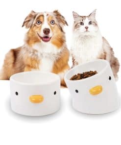 Juego de 2 tazones elevados para gatos de cerámica Monirf,