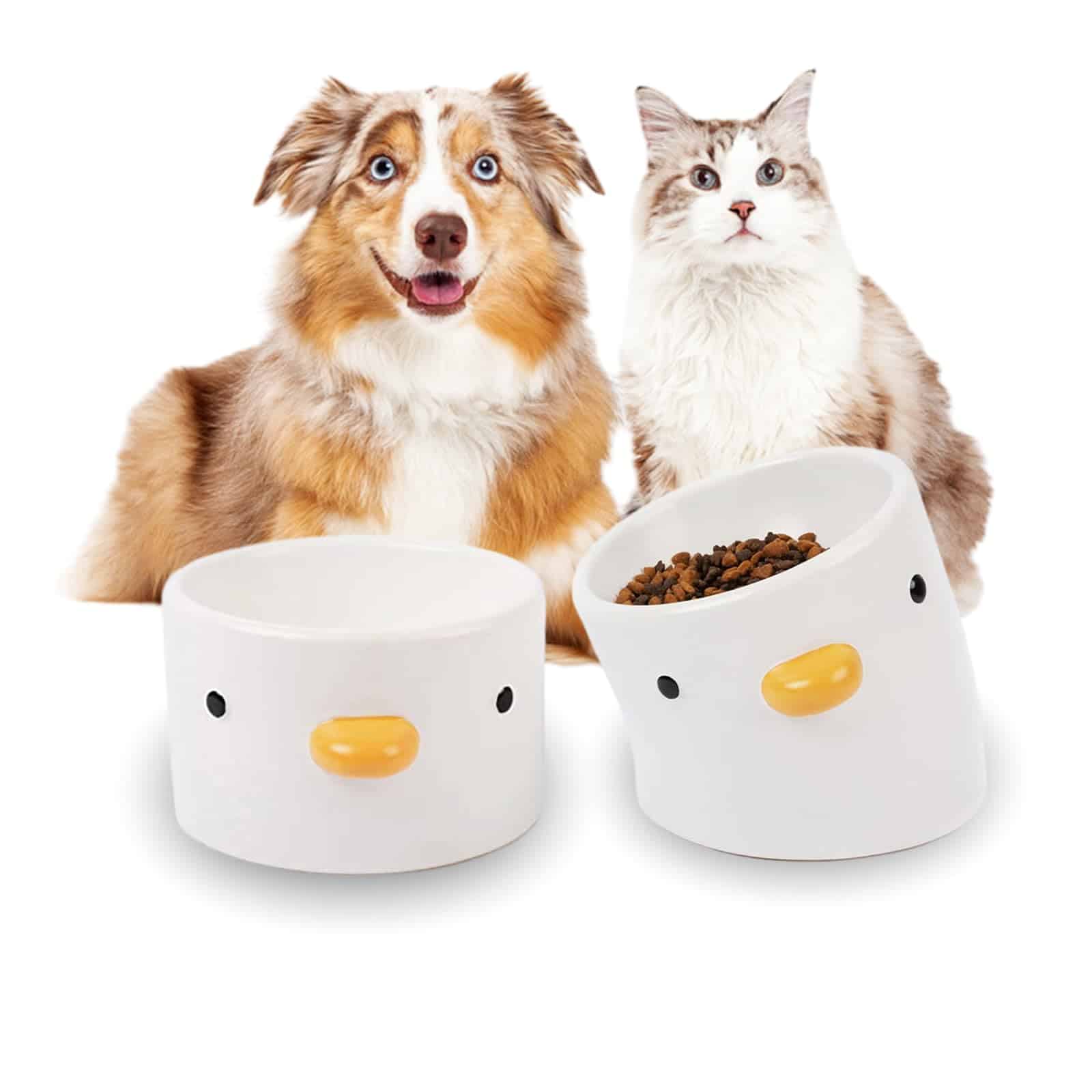 Juego de 2 tazones elevados para gatos de cerámica Monirf,