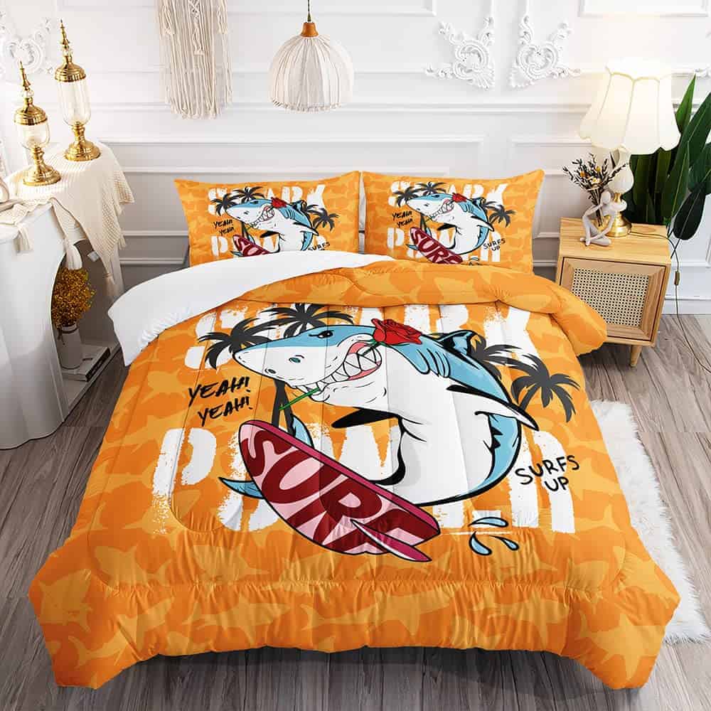 Juego de Edredón de Tiburón Divertido de Dibujos Animados,