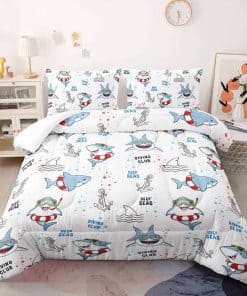 Suncloris Cute Cartoon Shark Comforter Set, Deep Sea Diving