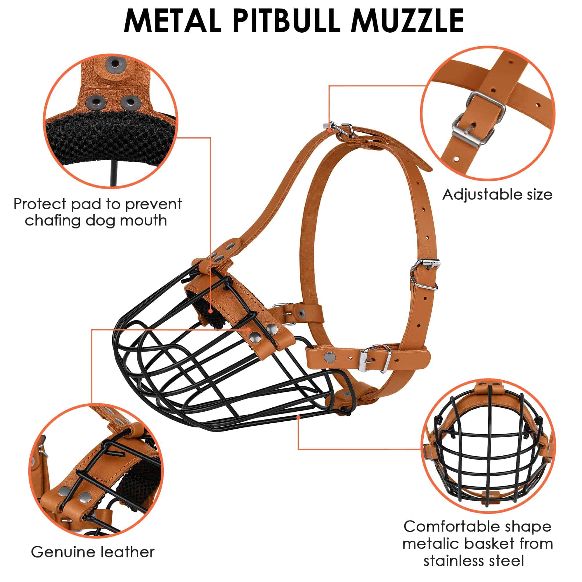 Bozal de metal transpirable para perros Pitbull con cesta - Imagen 4