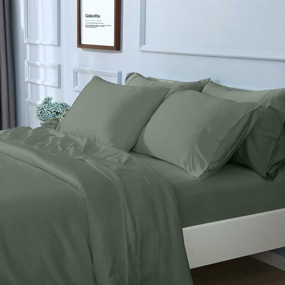 Juego de sábanas tamaño Queen GOKOTTA de 6 -Verde