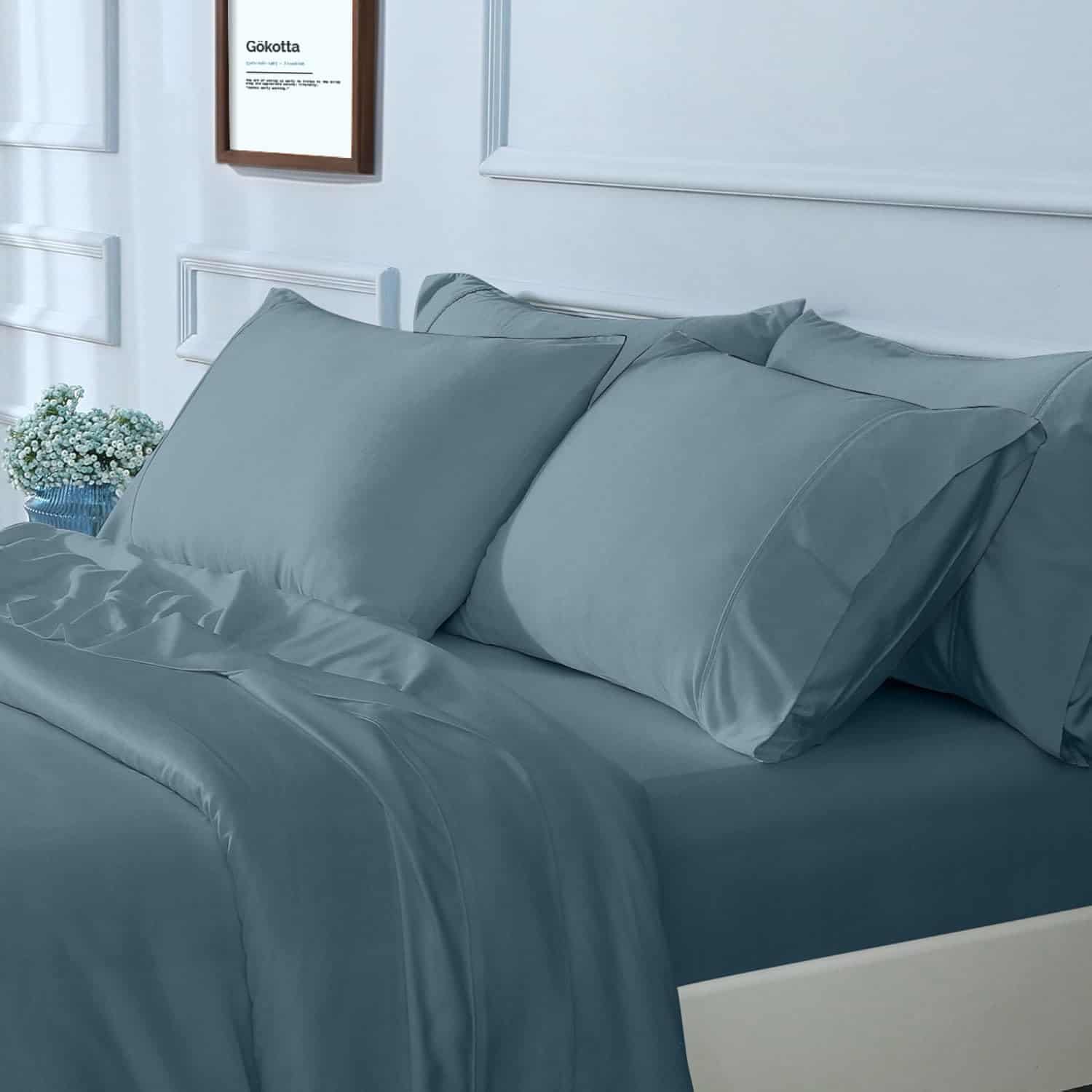 Juego de Sábanas King Size GOKOTTA de 6 -Azul