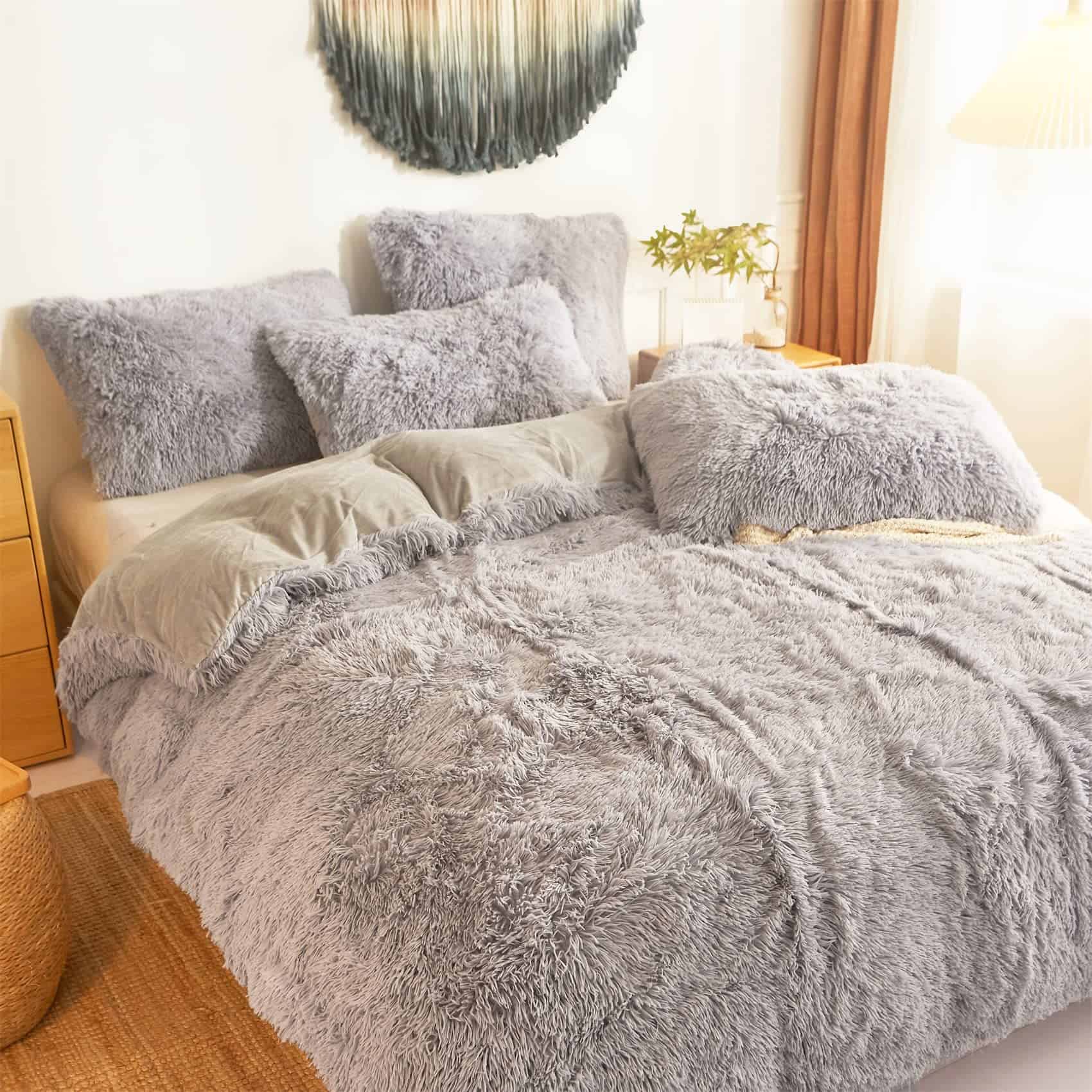 Juego de Funda de Edredón de Piel Sintética Gris, Juego de - Imagen 6