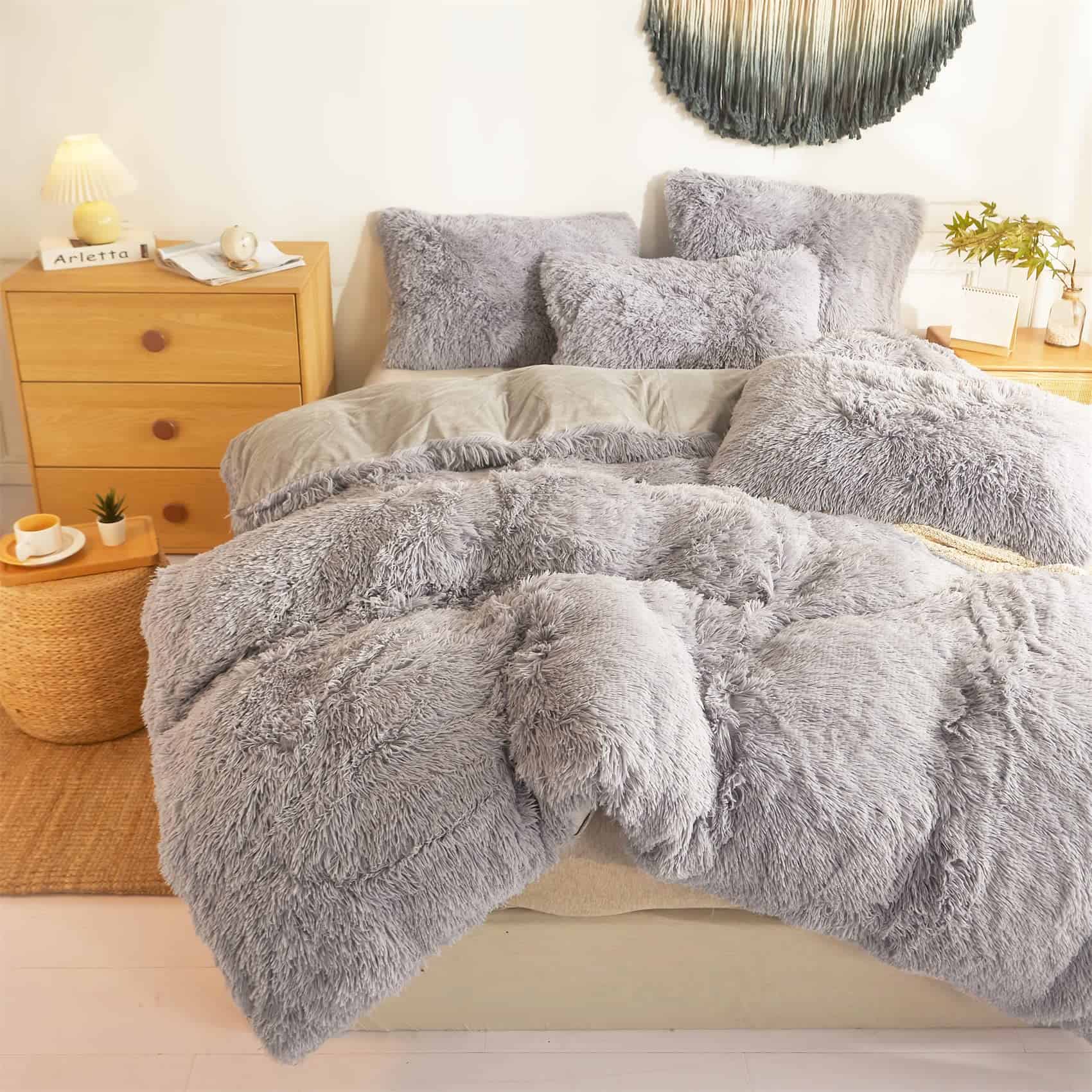 Juego de Funda de Edredón de Piel Sintética Gris, Juego de - Imagen 4