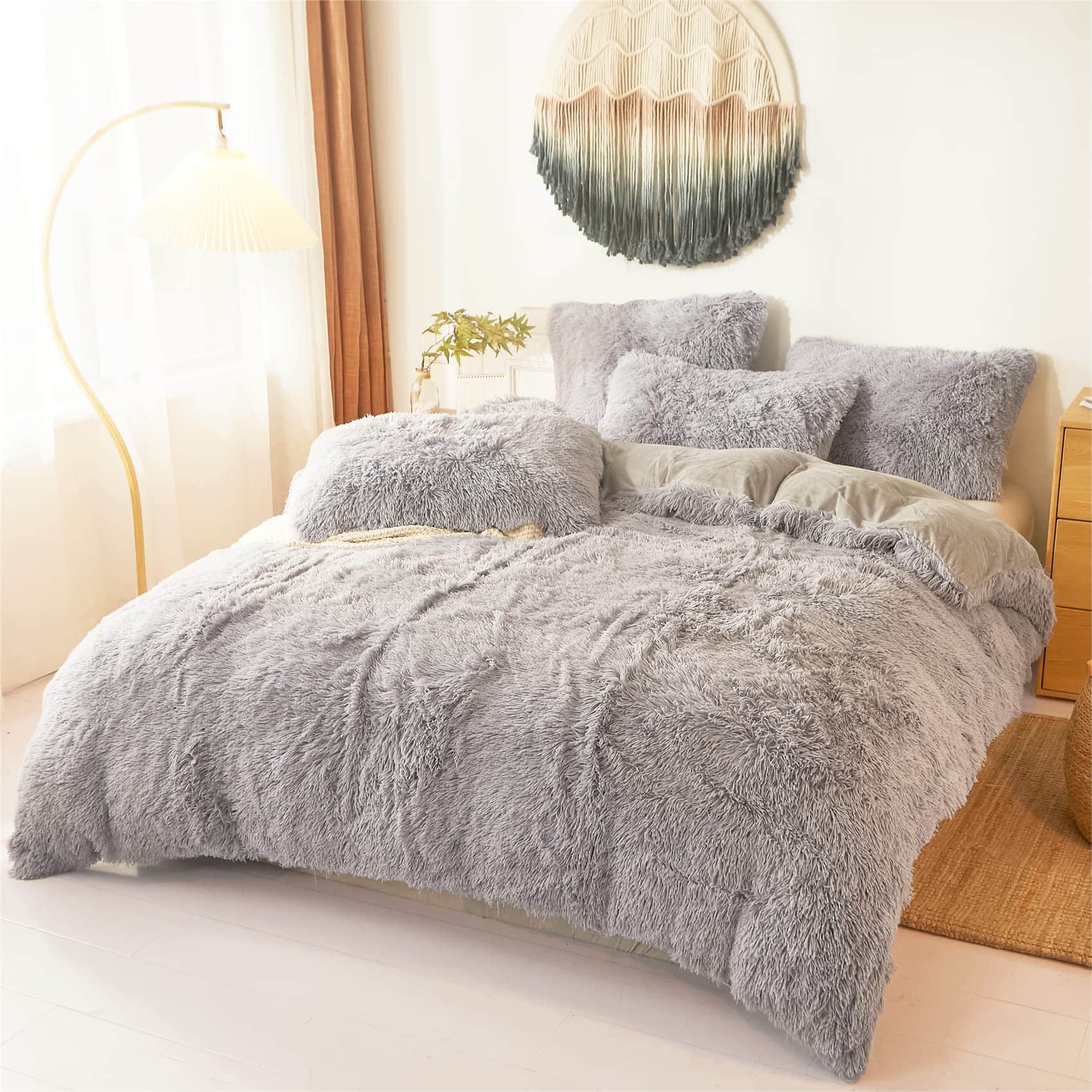 Juego de Funda de Edredón de Piel Sintética Gris, Juego de - Imagen 3