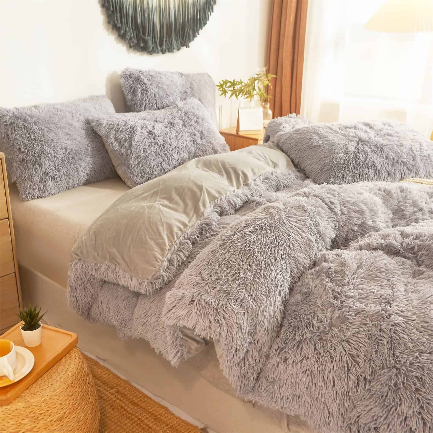 Juego de Funda de Edredón de Piel Sintética Gris, Juego de - Imagen 5