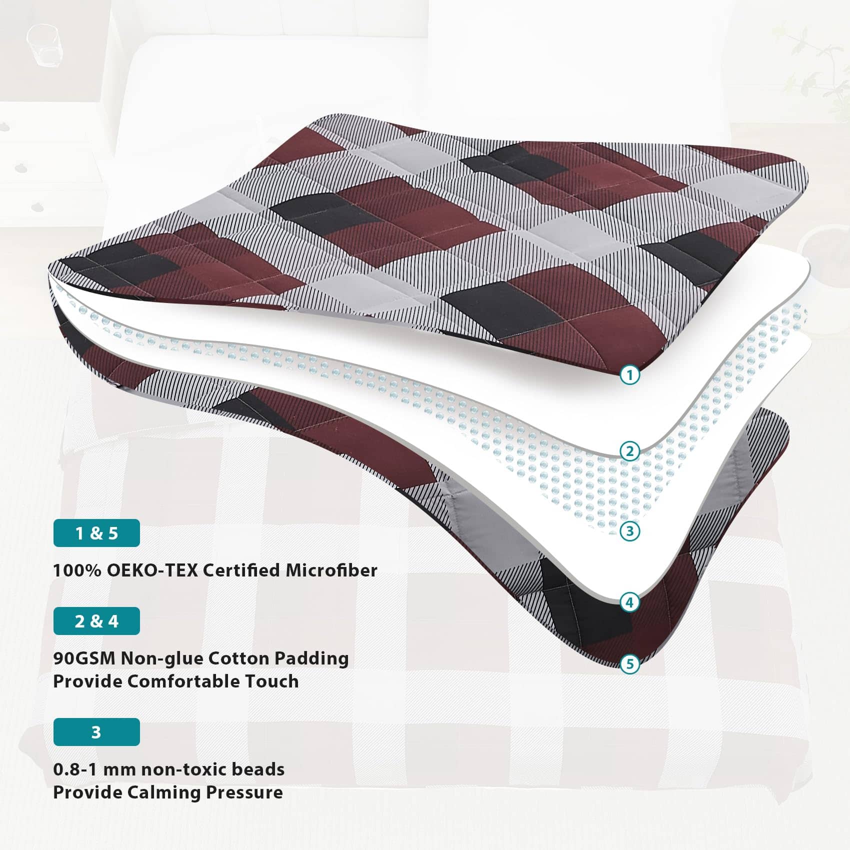 Manta Ponderada L'AGRATY - 60"x80" 15lbs -Rojo y Negro Patró - Imagen 6