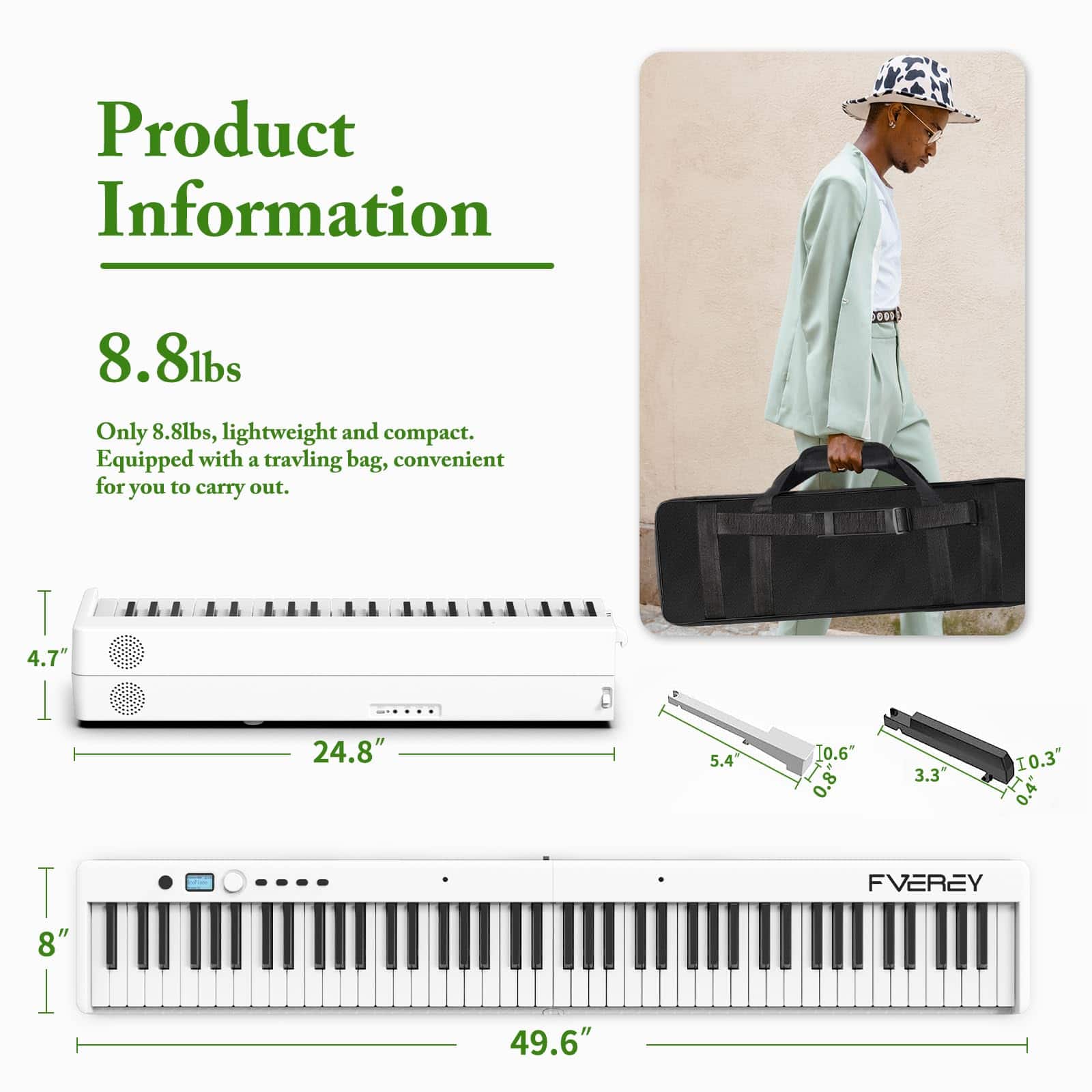 Teclado de Piano Plegable de 88 Teclas FVEREY, Teclado - Imagen 5