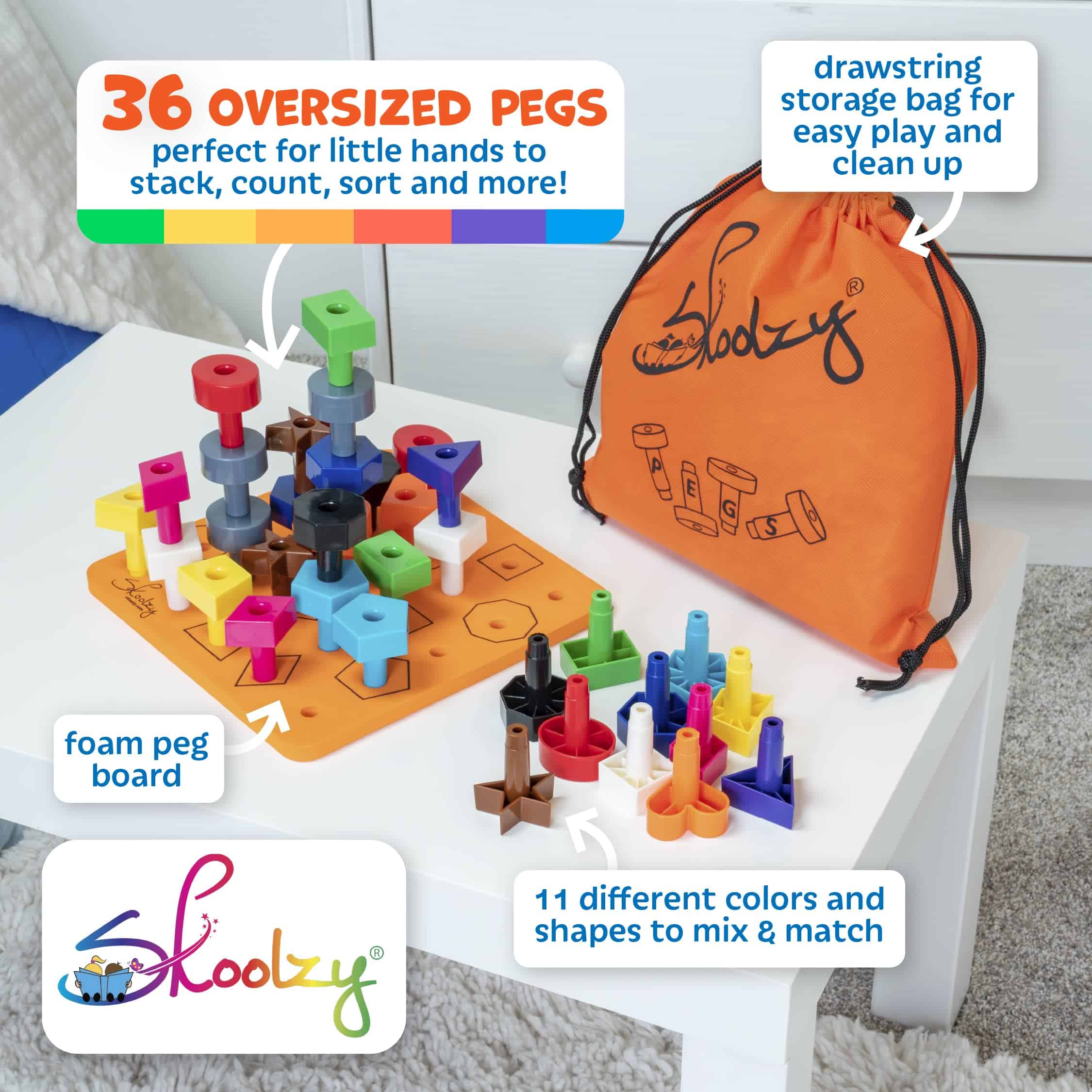 Tablero de clavijas para niños Skoolzy 38 piezas con libro - Imagen 7