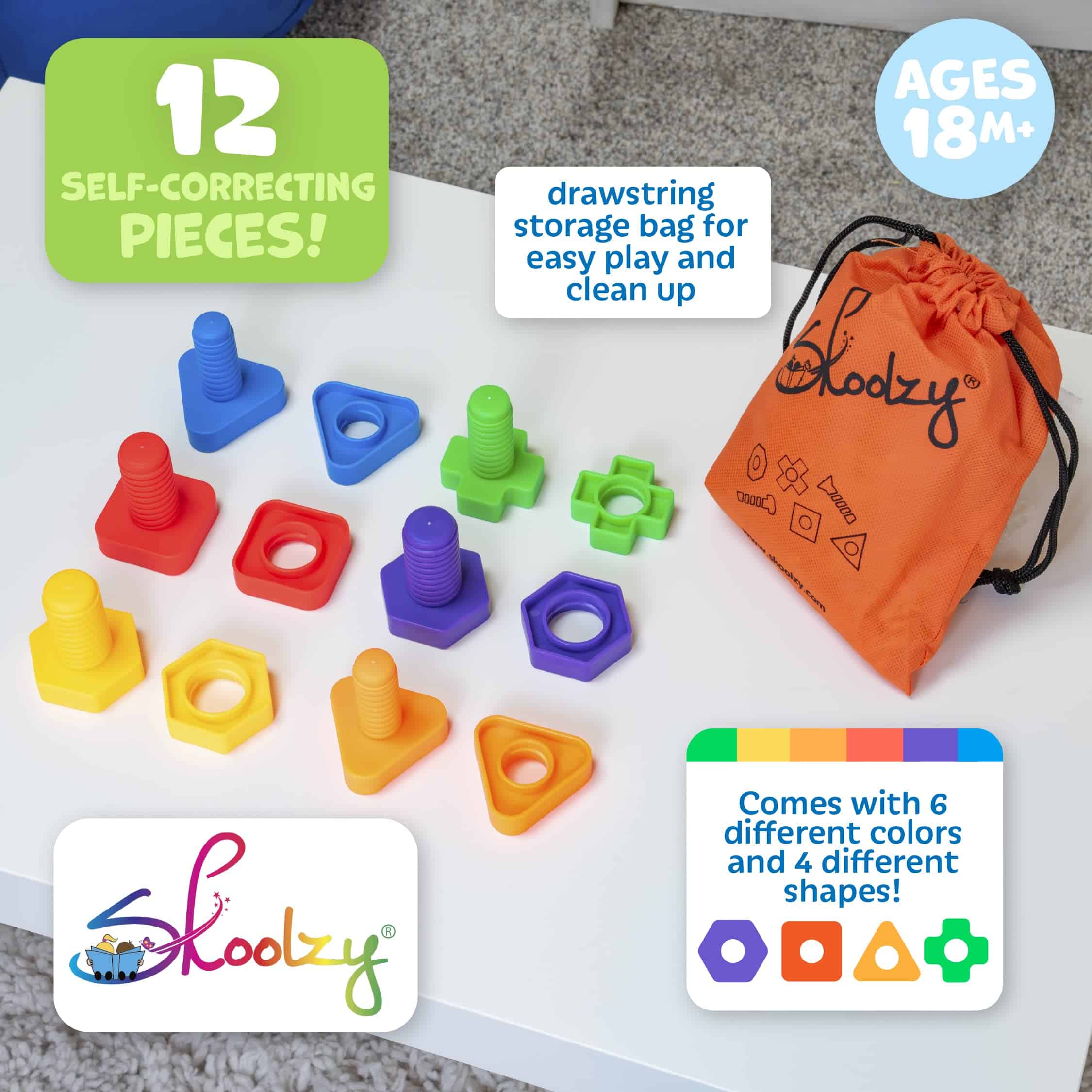 Set de 24 piezas de Tuercas y Tornillos de Plástico Skoolzy - Imagen 7