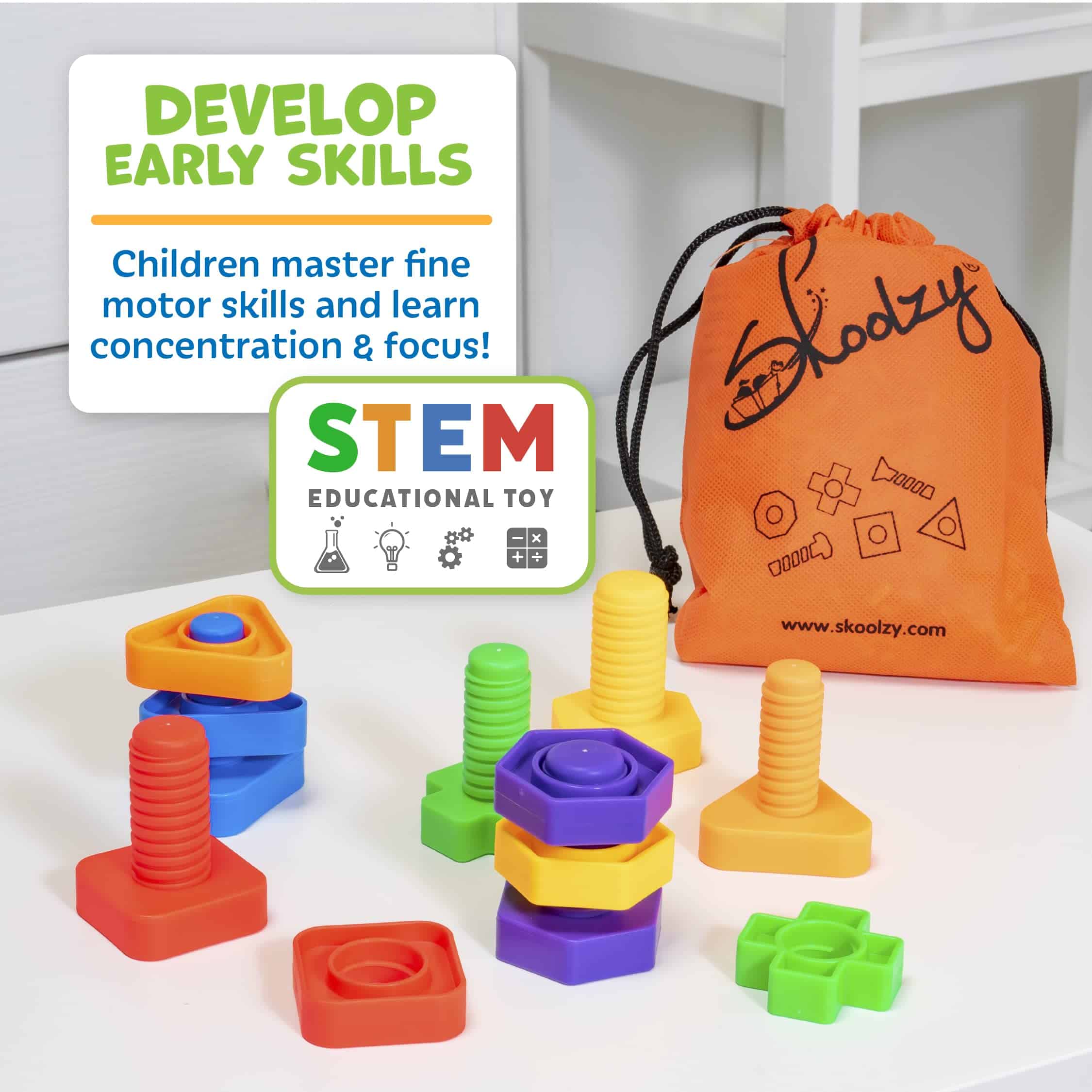 Set de 24 piezas de Tuercas y Tornillos de Plástico Skoolzy - Imagen 5