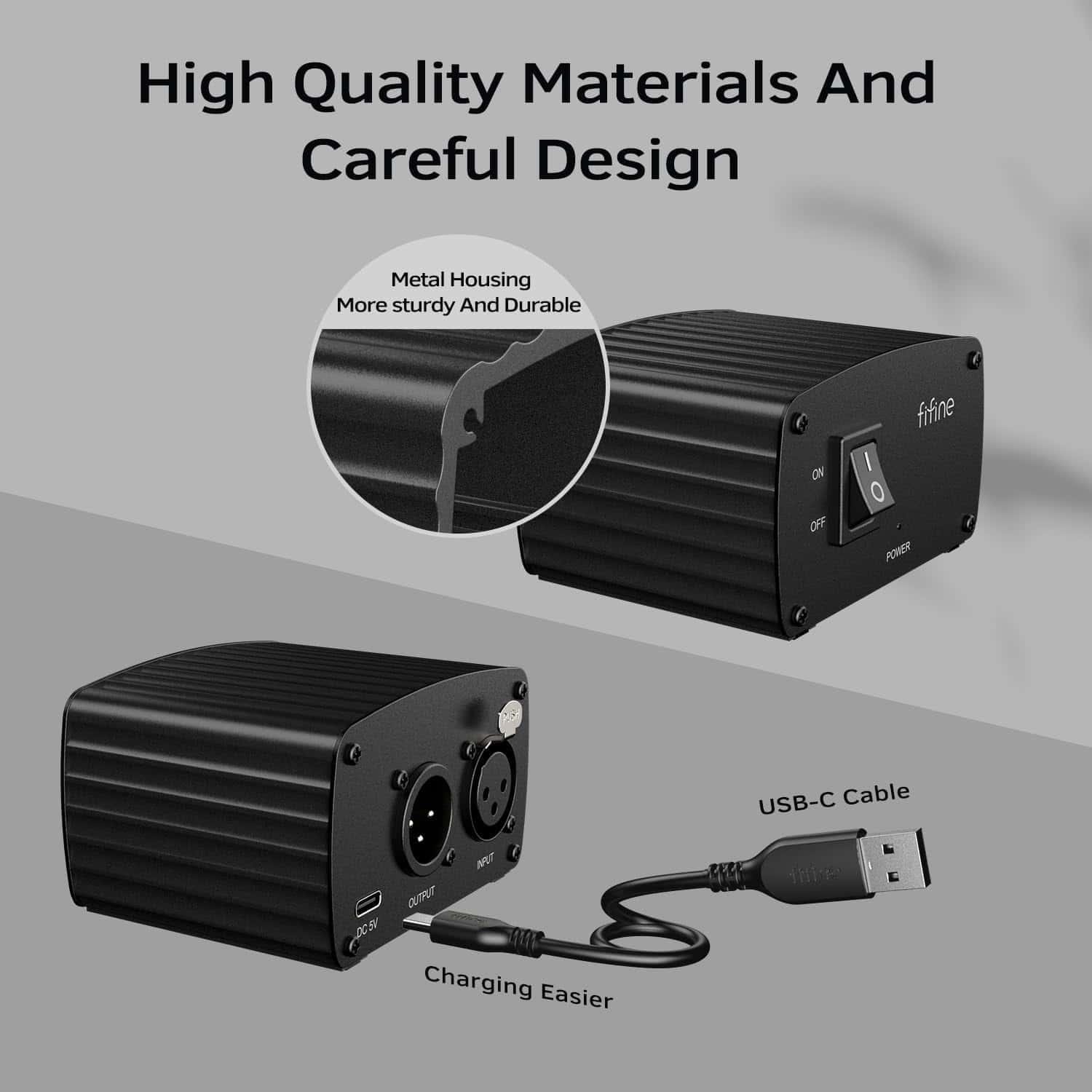 FIFINE 48V Phantom Power con Salida/Entrada, Fuente de - Imagen 4