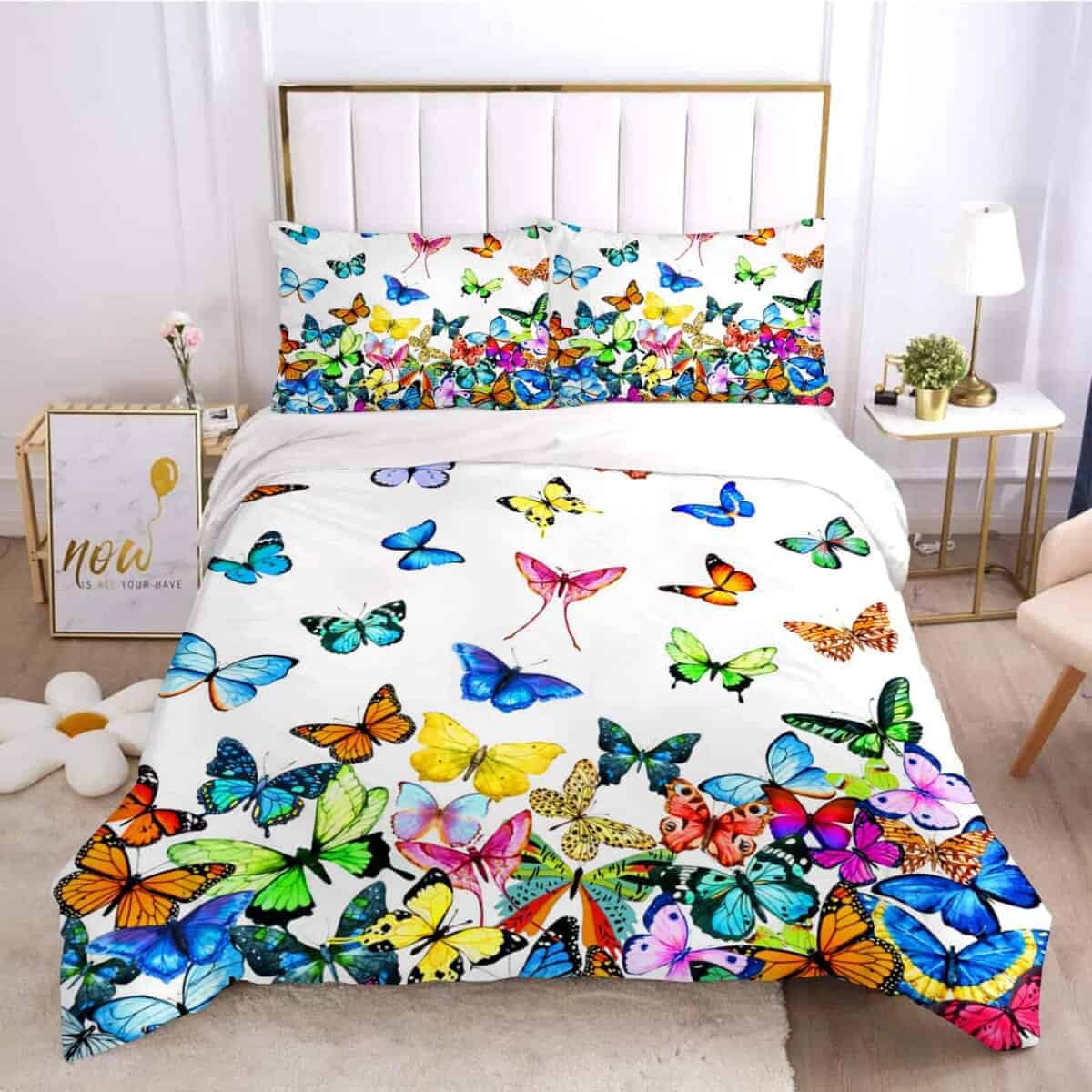 3 Pcs Juegos de Ropa de Cama de Mariposas Juego de Edredón