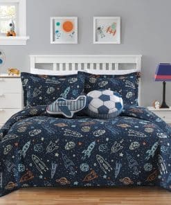 Colcha de Tres Piezas para Niños con Estilo Espacial, Azul