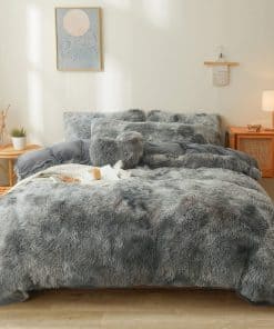 Set de Cubierta de Edredón de Felpa Peluda Gris Oscuro Tie