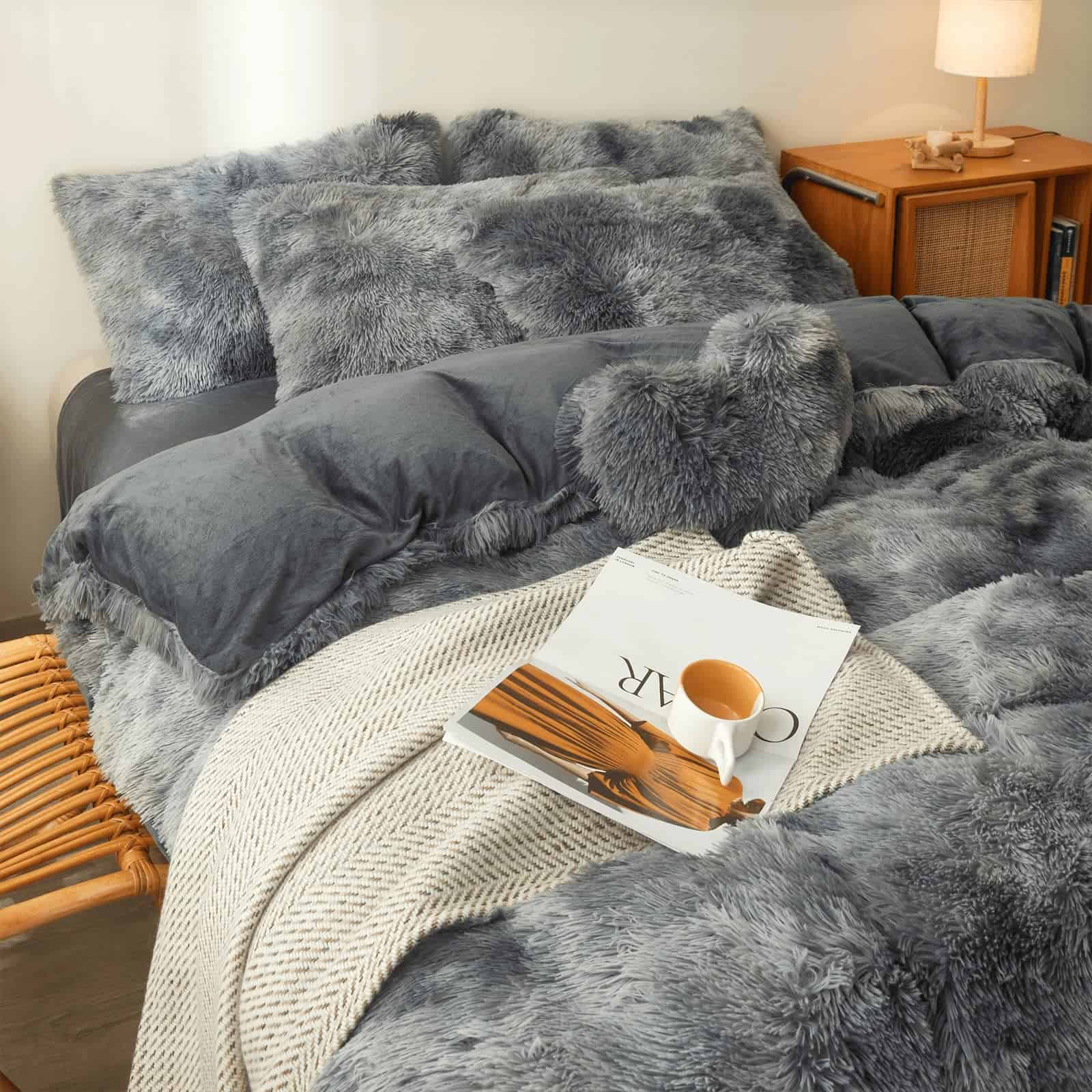 Edredón de felpa FOPPA en tie dye gris oscuro tamaño queen - Imagen 9