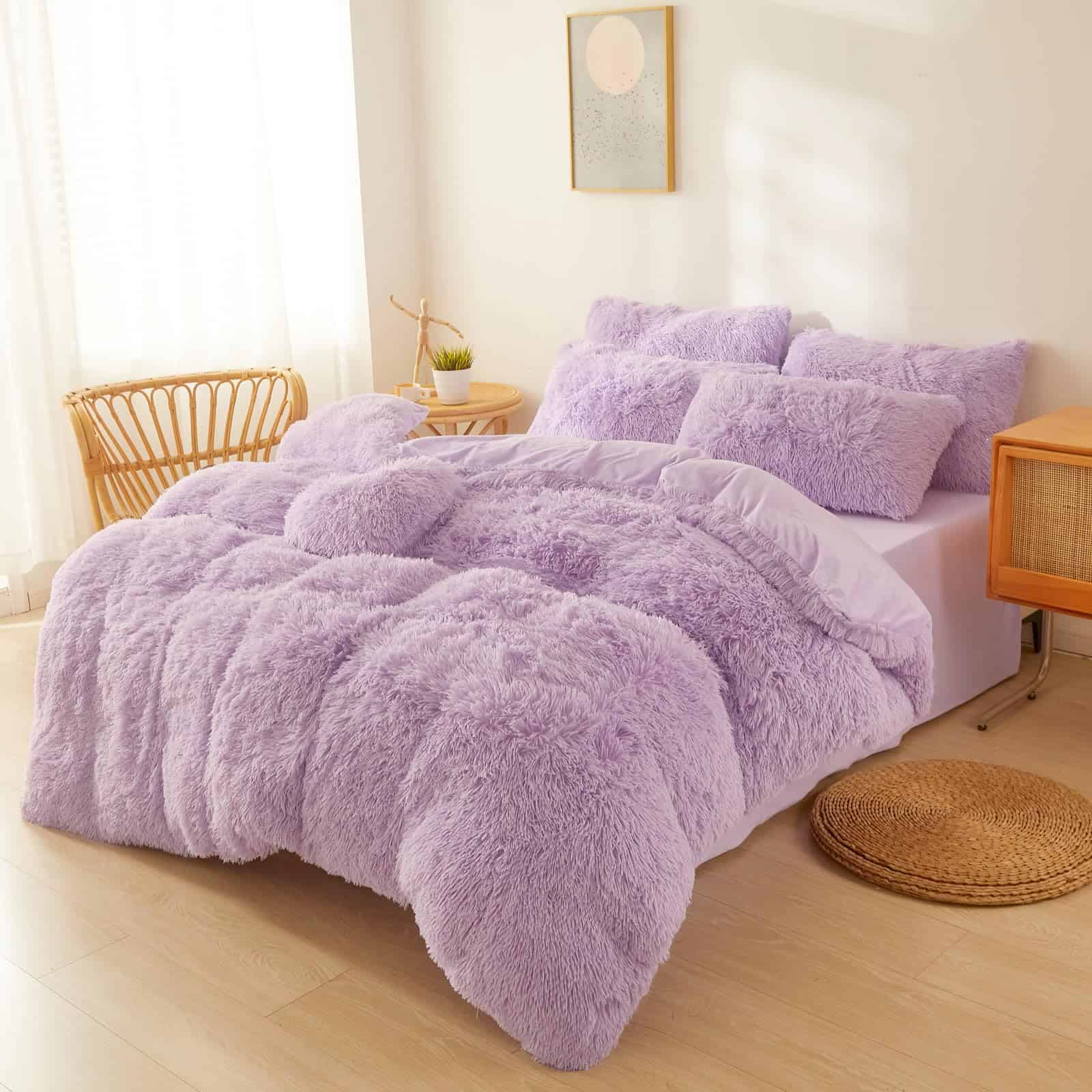 Edredón de Piel Sintética lila Tamaño Queen con Relleno,