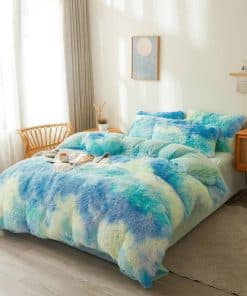 Edredón de felpa con estampado tie dye en color menta para