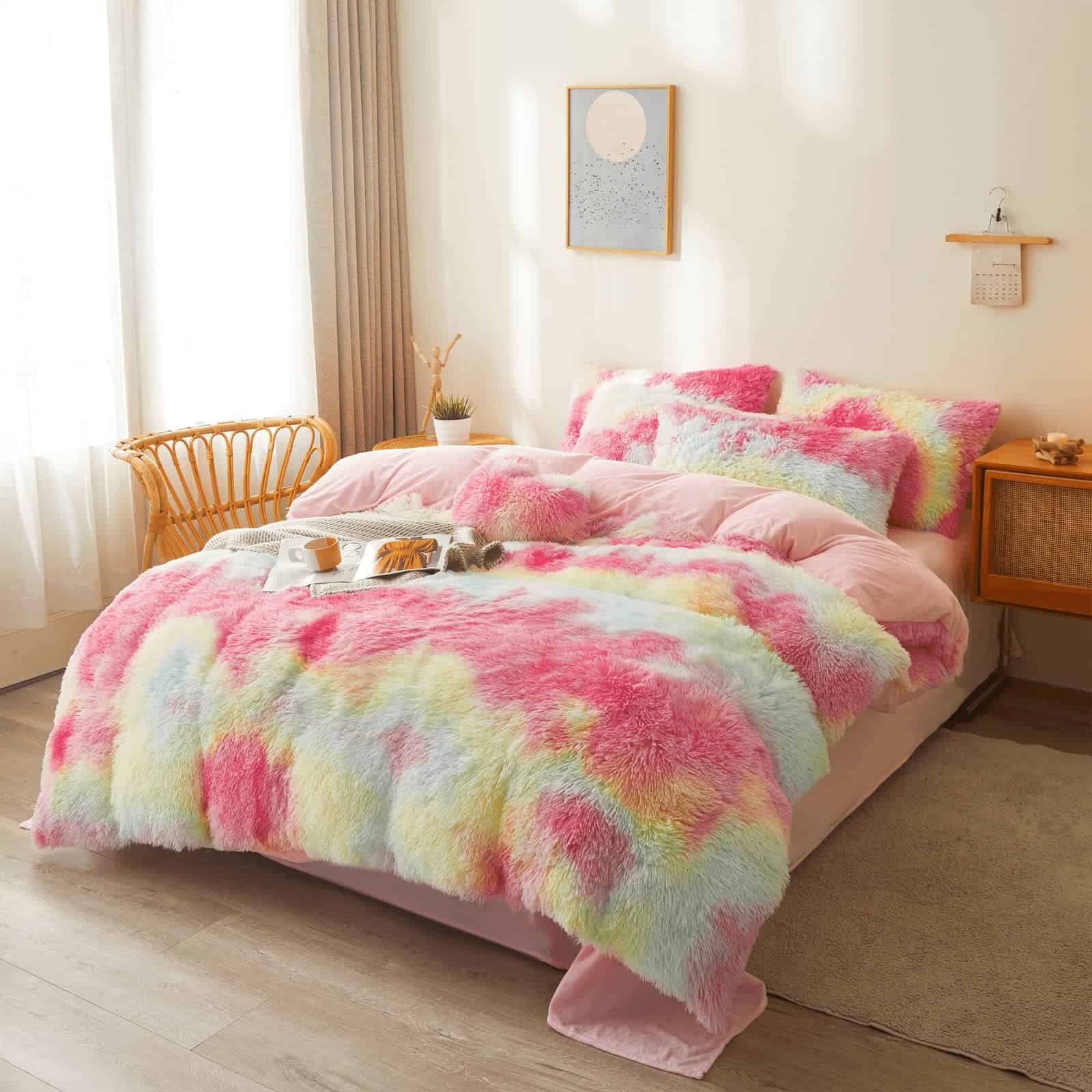 Edredón de Felpa arcoíris tamaño Queen con Relleno, Edredón