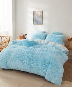 Edredón de Felpa Azul Tamaño Queen con Relleno, Suave