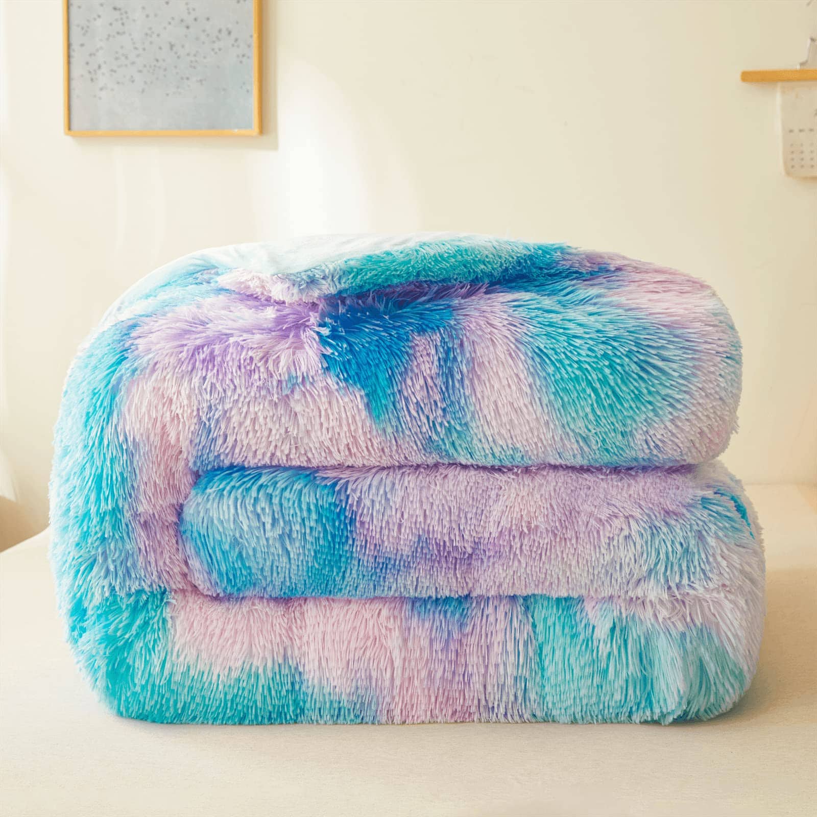 Edredón de felpa azul con teñido empate, tamaño queen con - Imagen 6