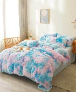 Edredón de felpa azul con teñido empate, tamaño queen con