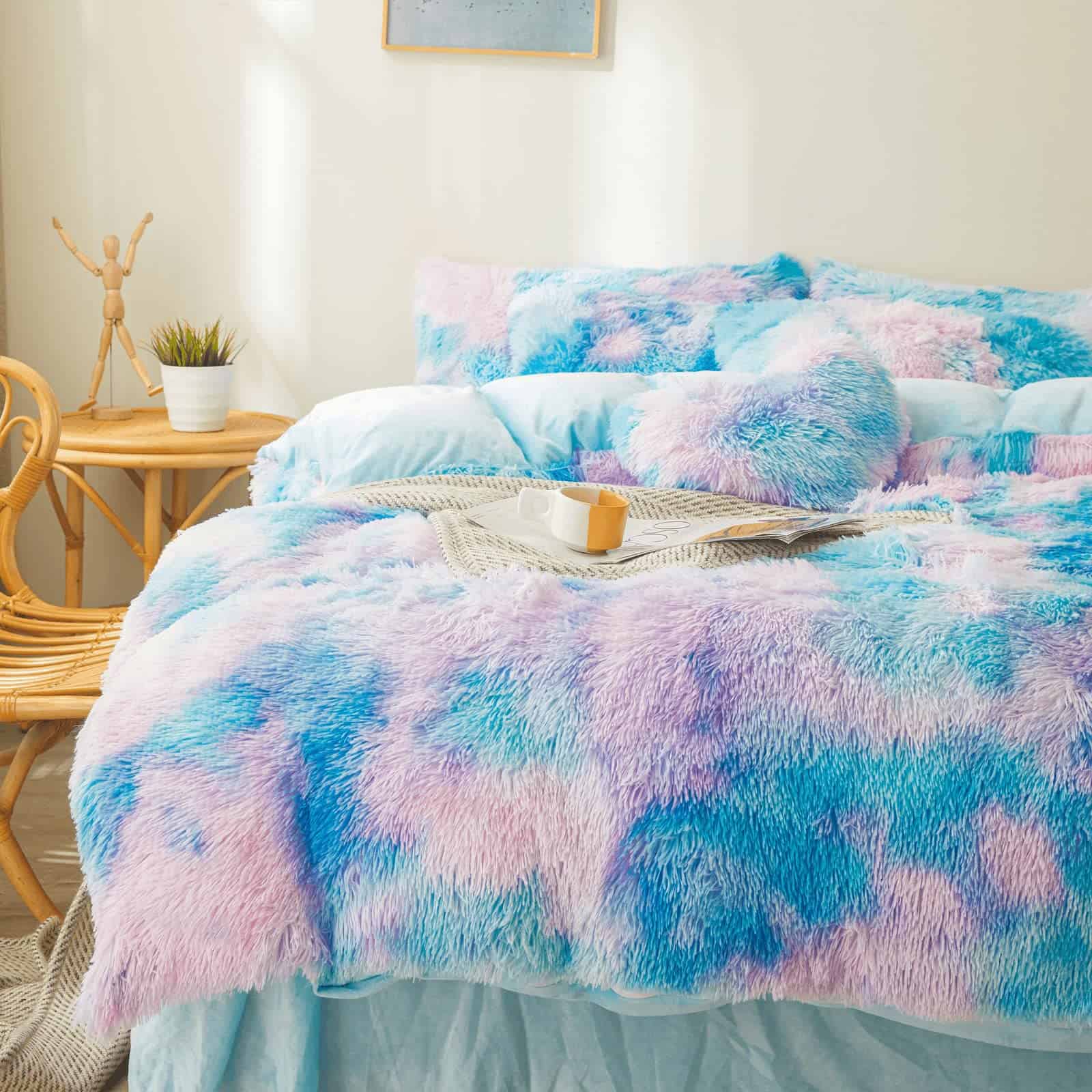 Edredón de felpa azul con teñido empate, tamaño queen con - Imagen 8