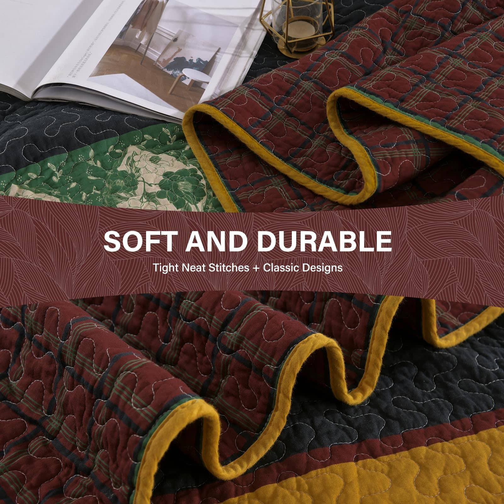 Juego de Edredón King Size SahSahCasa, -Verde Oscuro / Marró - Imagen 7