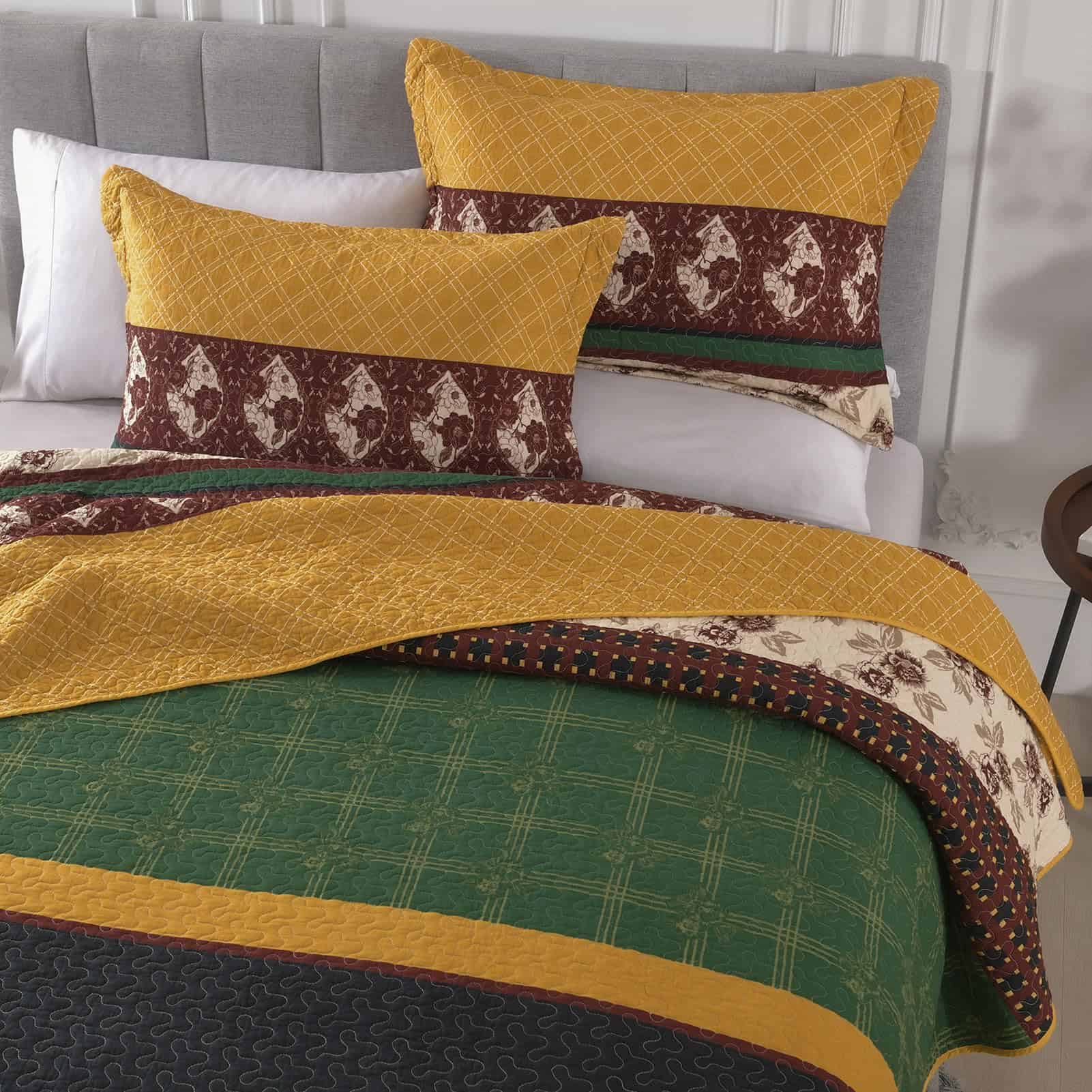 Juego de Edredón King Size SahSahCasa, -Verde Oscuro / Marró - Imagen 5