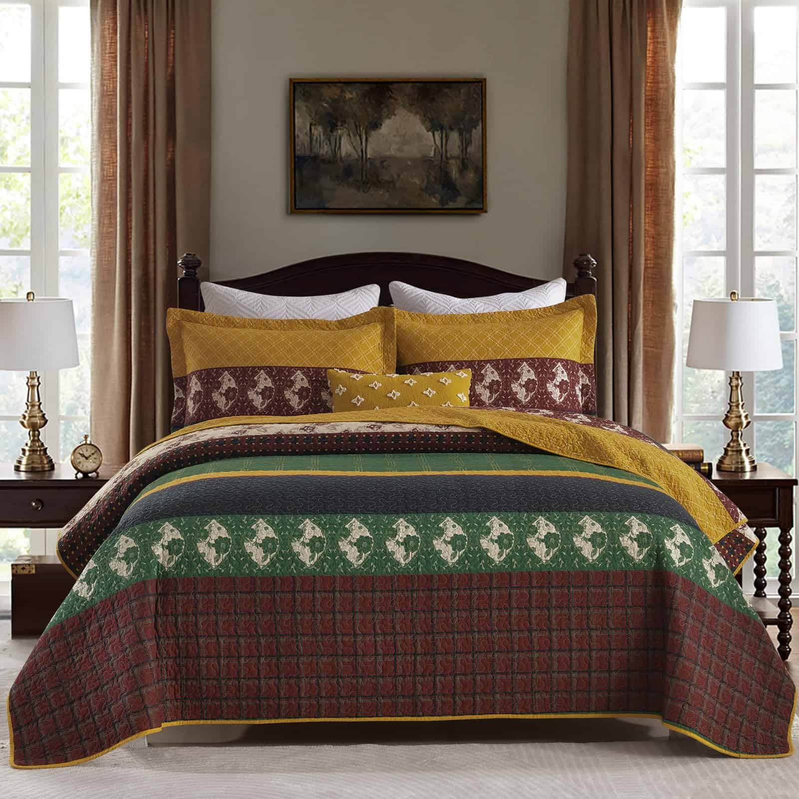 Juego de Edredón King Size SahSahCasa, -Verde Oscuro / Marró - Imagen 4