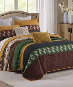 Juego de Edredón King Size SahSahCasa, -Verde Oscuro / Marró