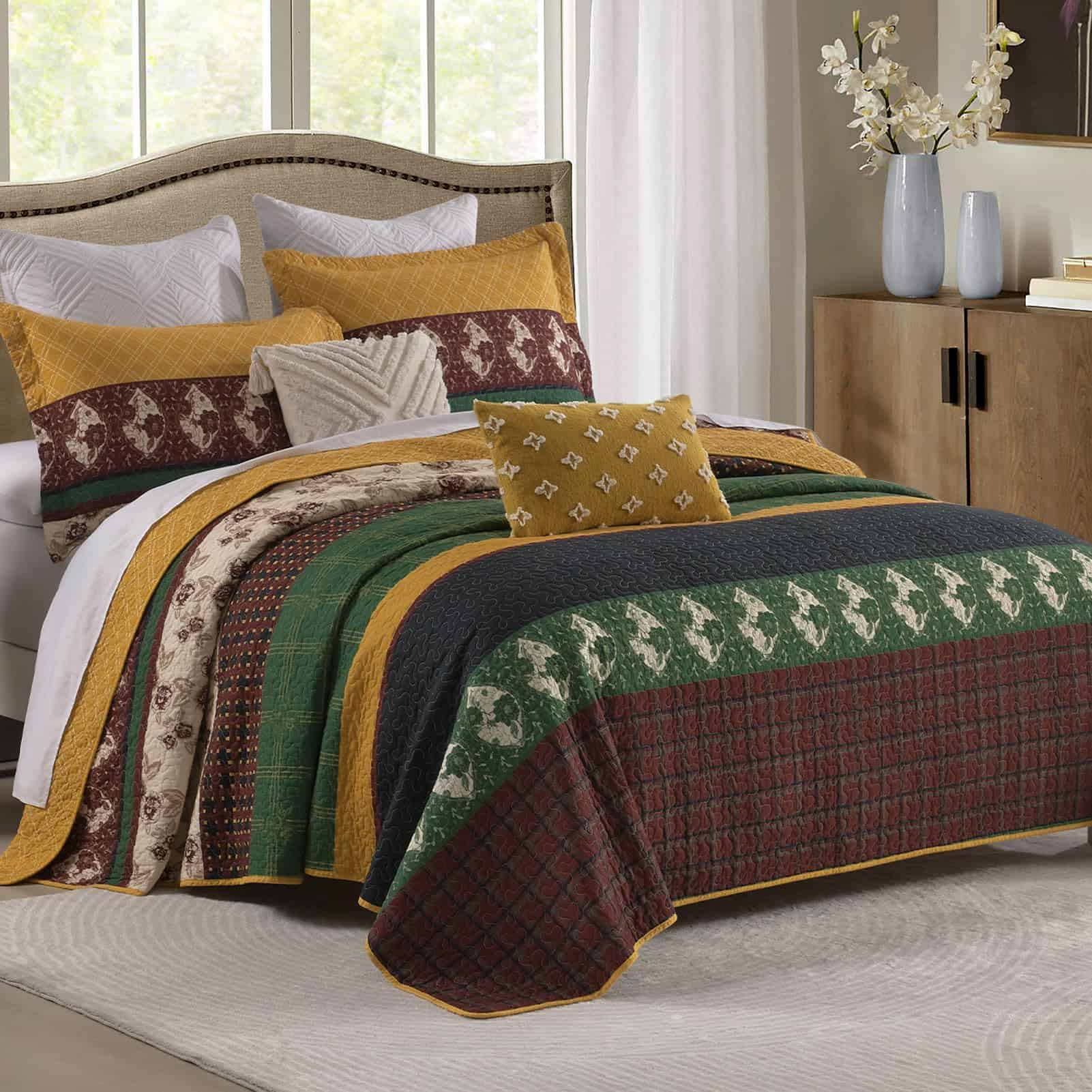 Juego de Edredón King Size SahSahCasa, -Verde Oscuro / Marró