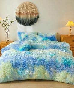 Juego de funda de edredón de peluche de color verde menta