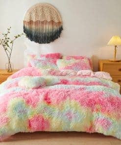 Juego de funda de edredón de pelo arcoíris, ultra suave