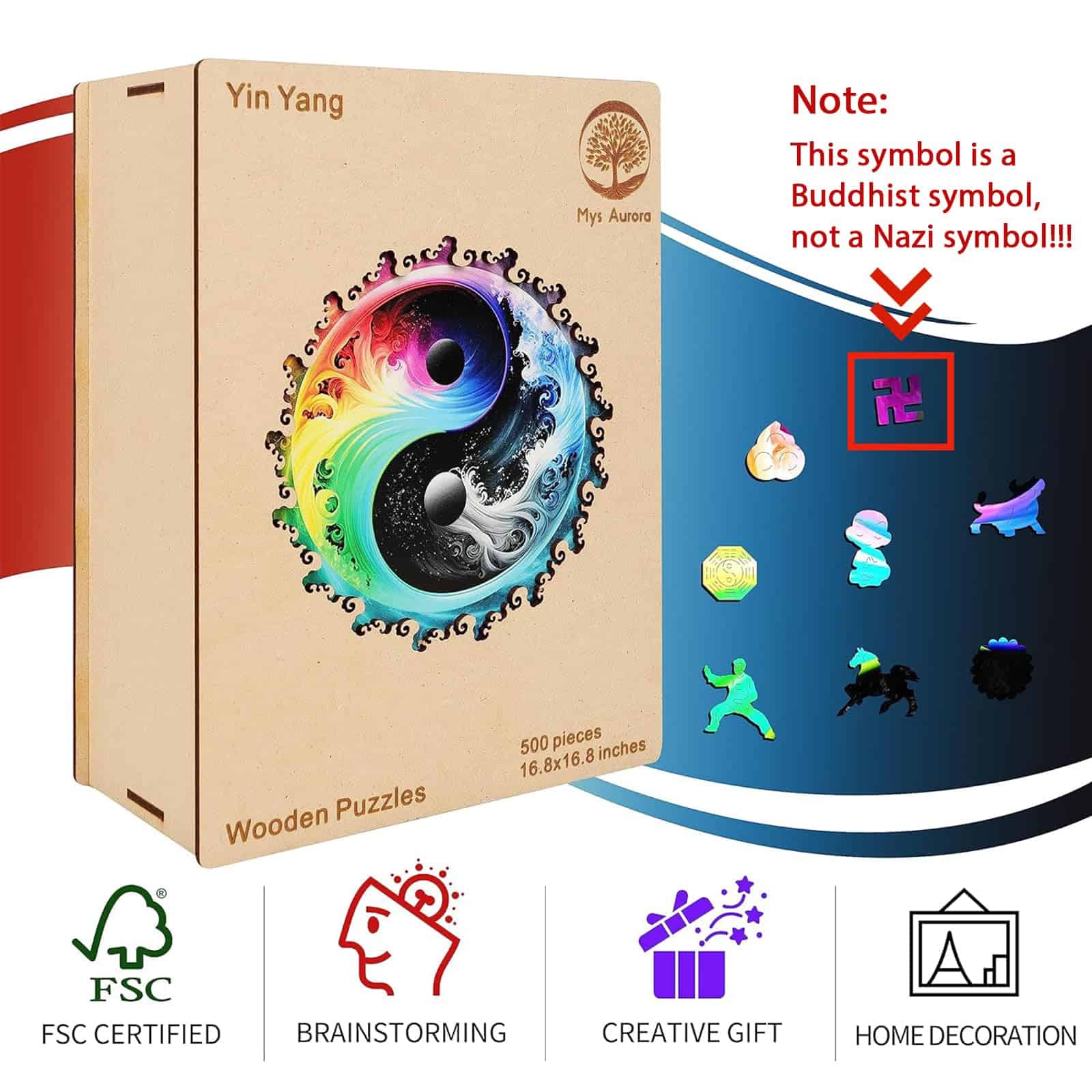 Rompecabezas de madera único Mys Aurora - Yin Yang Mandala, - Imagen 4