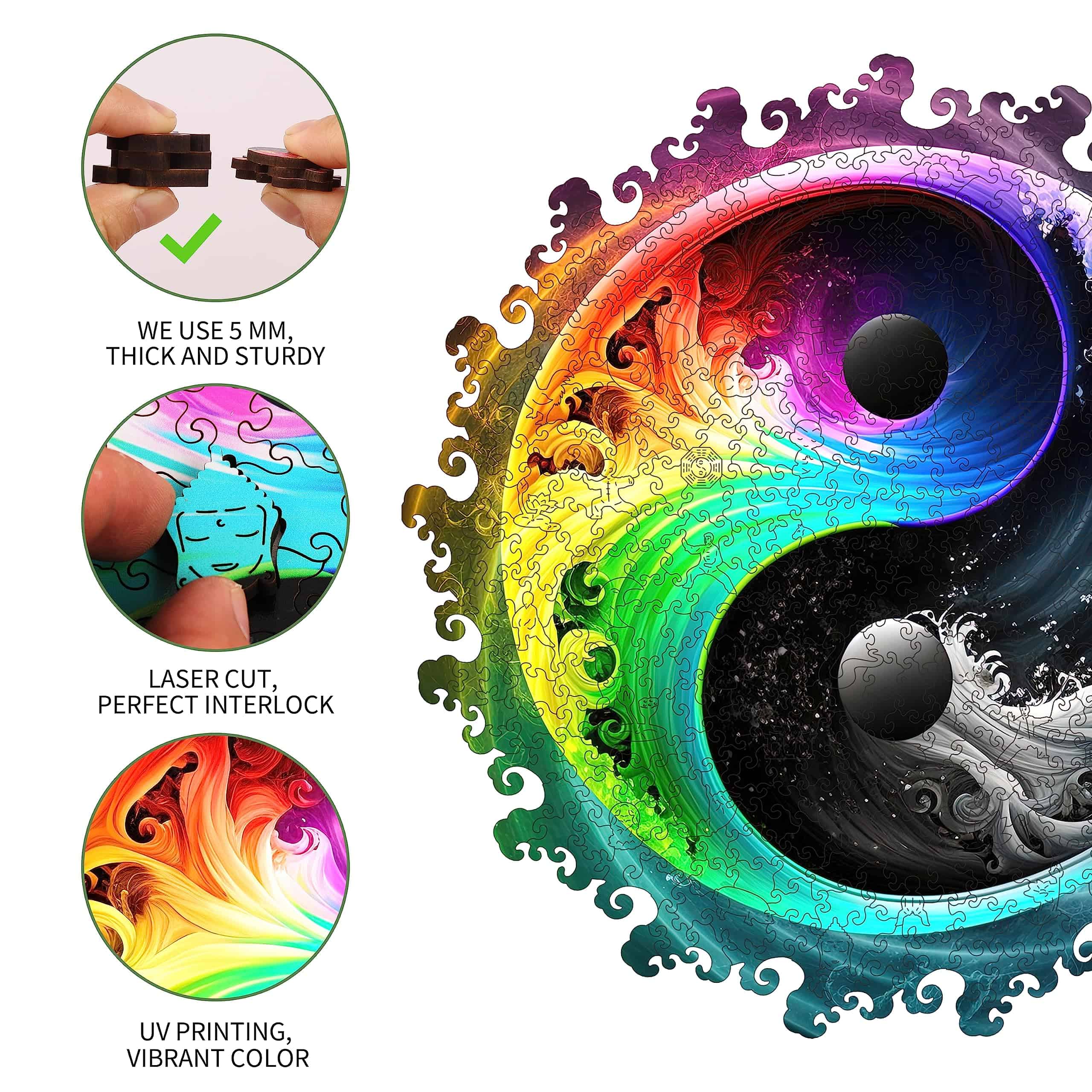 Rompecabezas de madera único Mys Aurora - Yin Yang Mandala, - Imagen 5